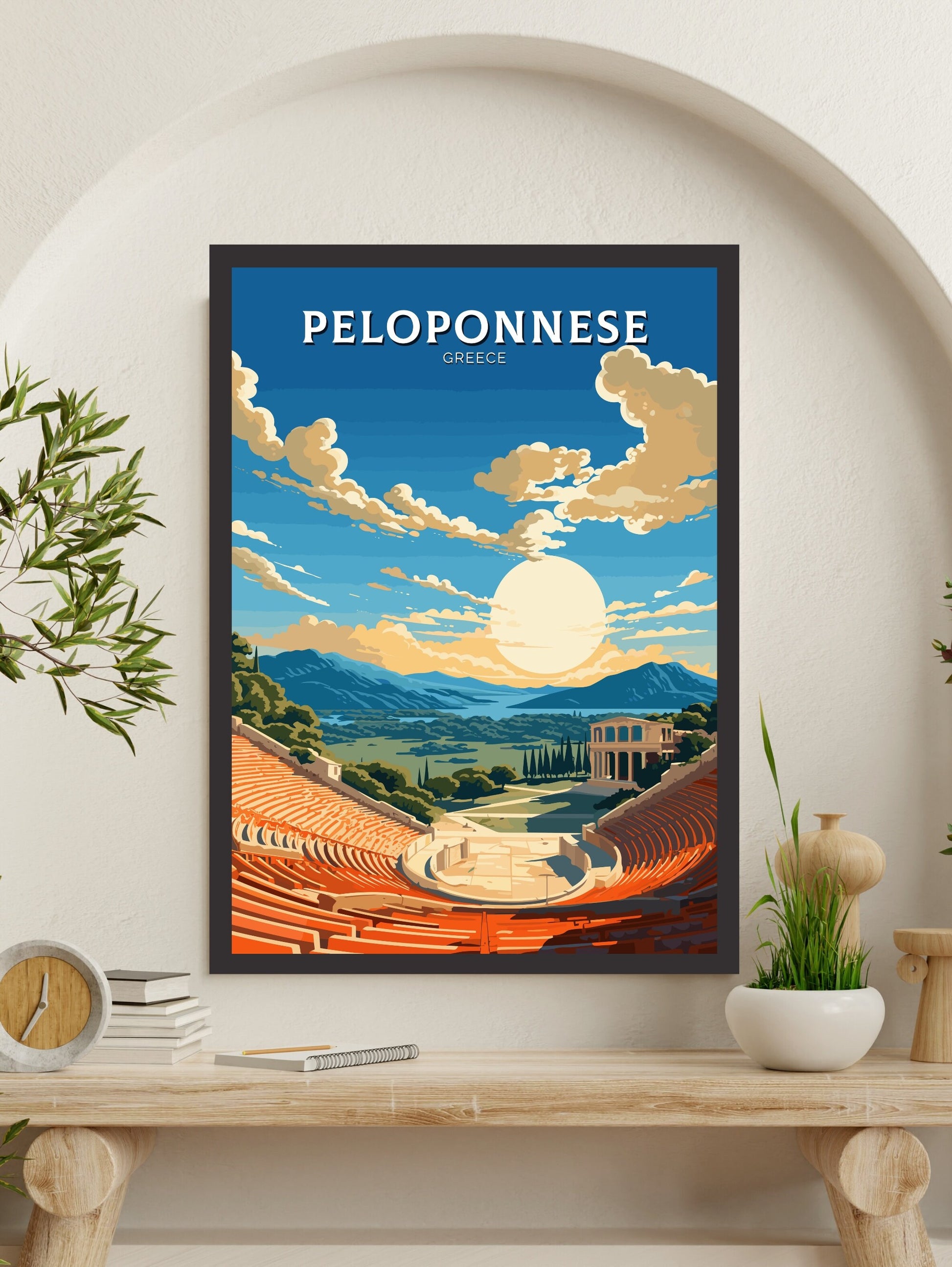 Peloponnese Print | Peloponnese Travel Poster | Illustration | Greece Print | Greece Home Décor | Peloponnese Art | Epidaurus Theatre ID 590