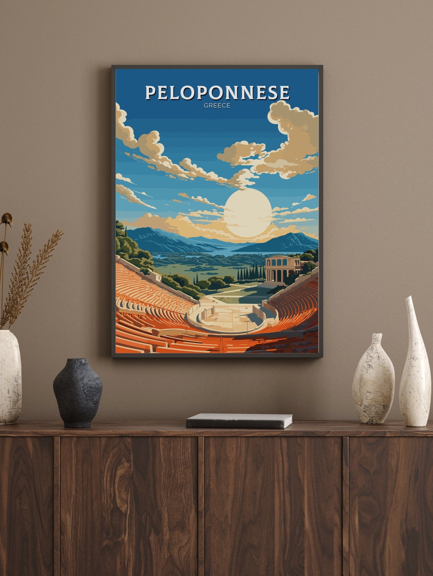 Peloponnese Print | Peloponnese Travel Poster | Illustration | Greece Print | Greece Home Décor | Peloponnese Art | Epidaurus Theatre ID 590