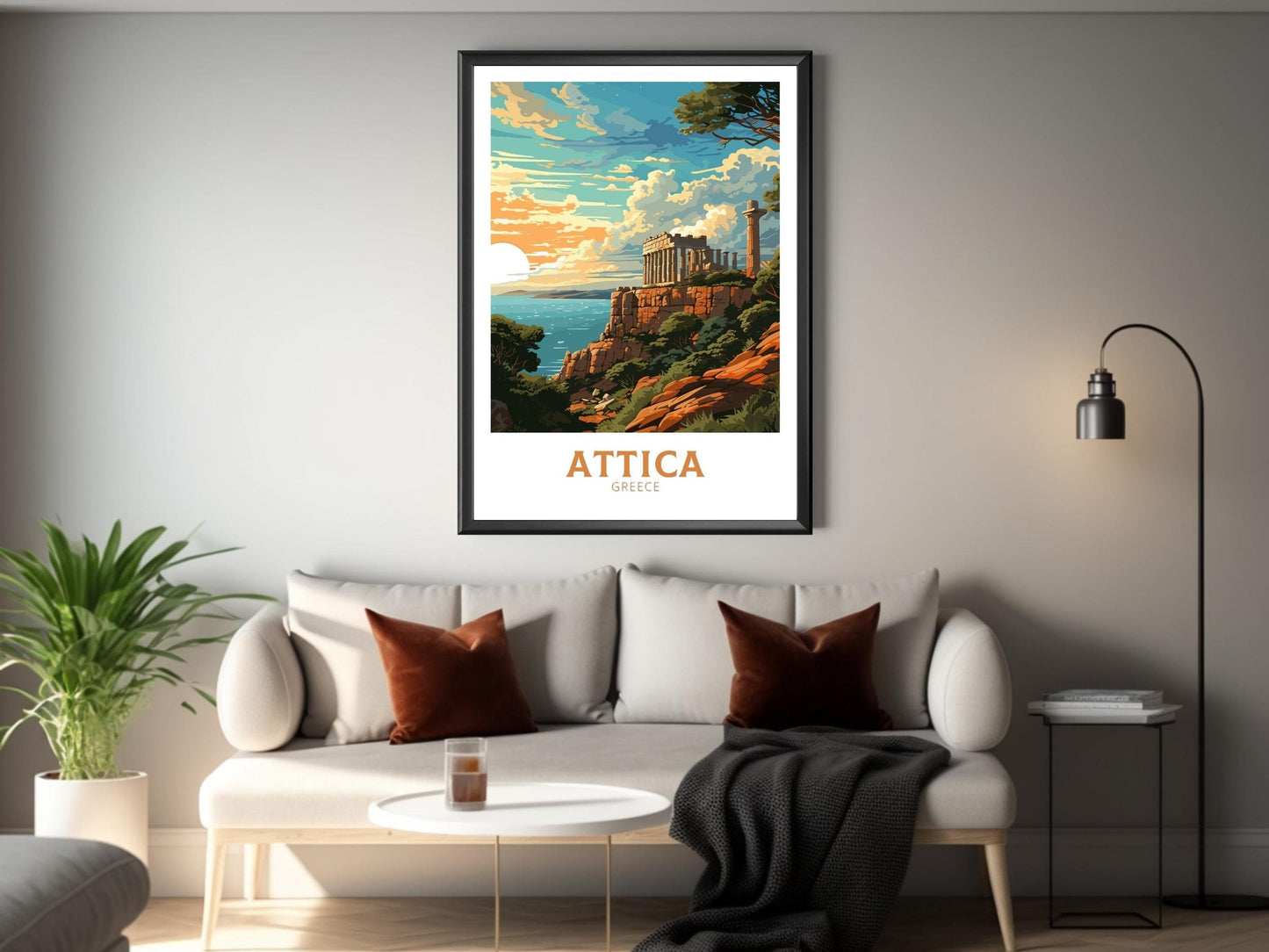 Attica Travel Poster | Attica Print | Illustration | Greece Print | Greece Home Décor | Attica Art | Greek poster | Cape Sounion | ID 581