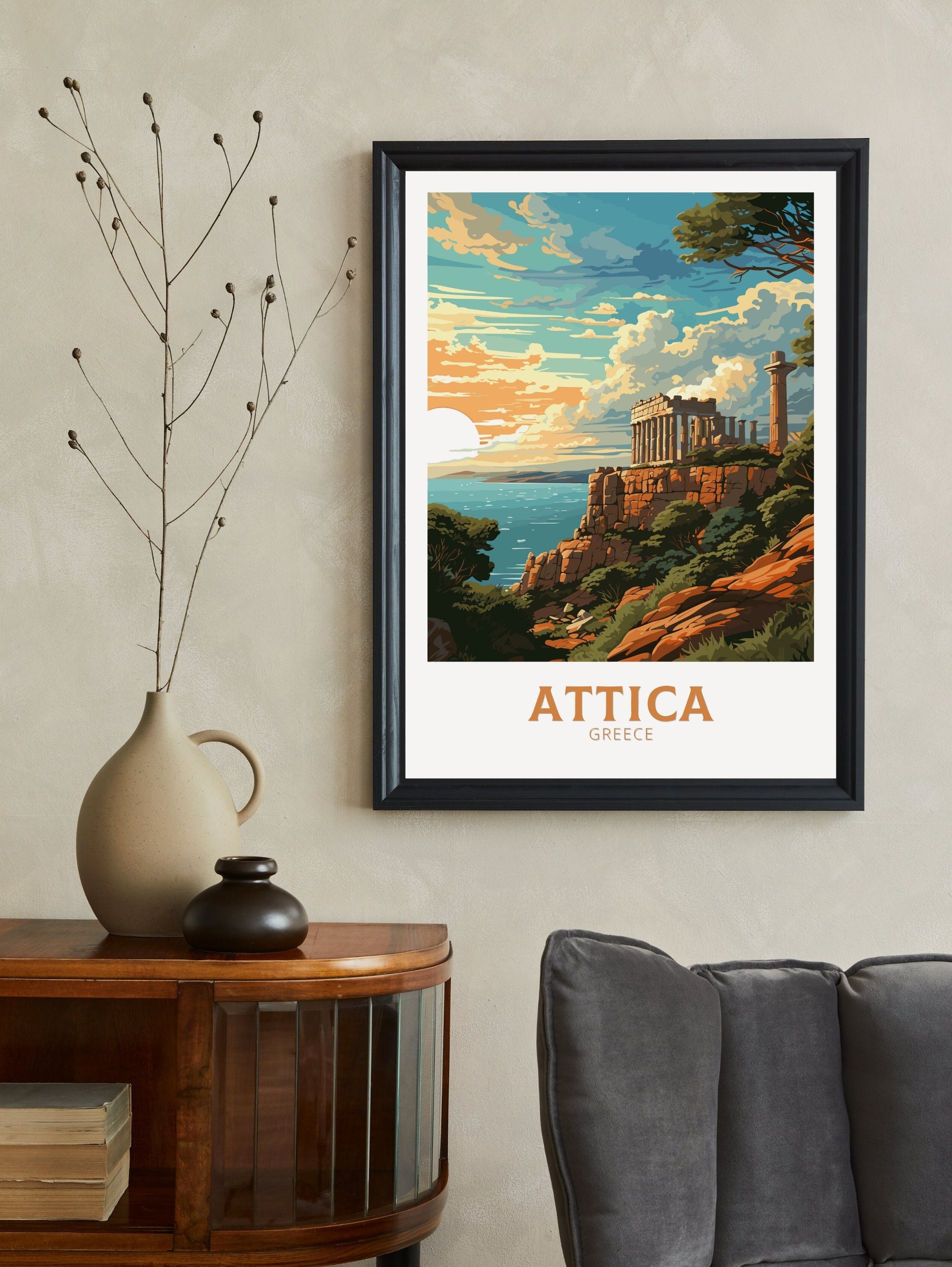 Attica Travel Poster | Attica Print | Illustration | Greece Print | Greece Home Décor | Attica Art | Greek poster | Cape Sounion | ID 581