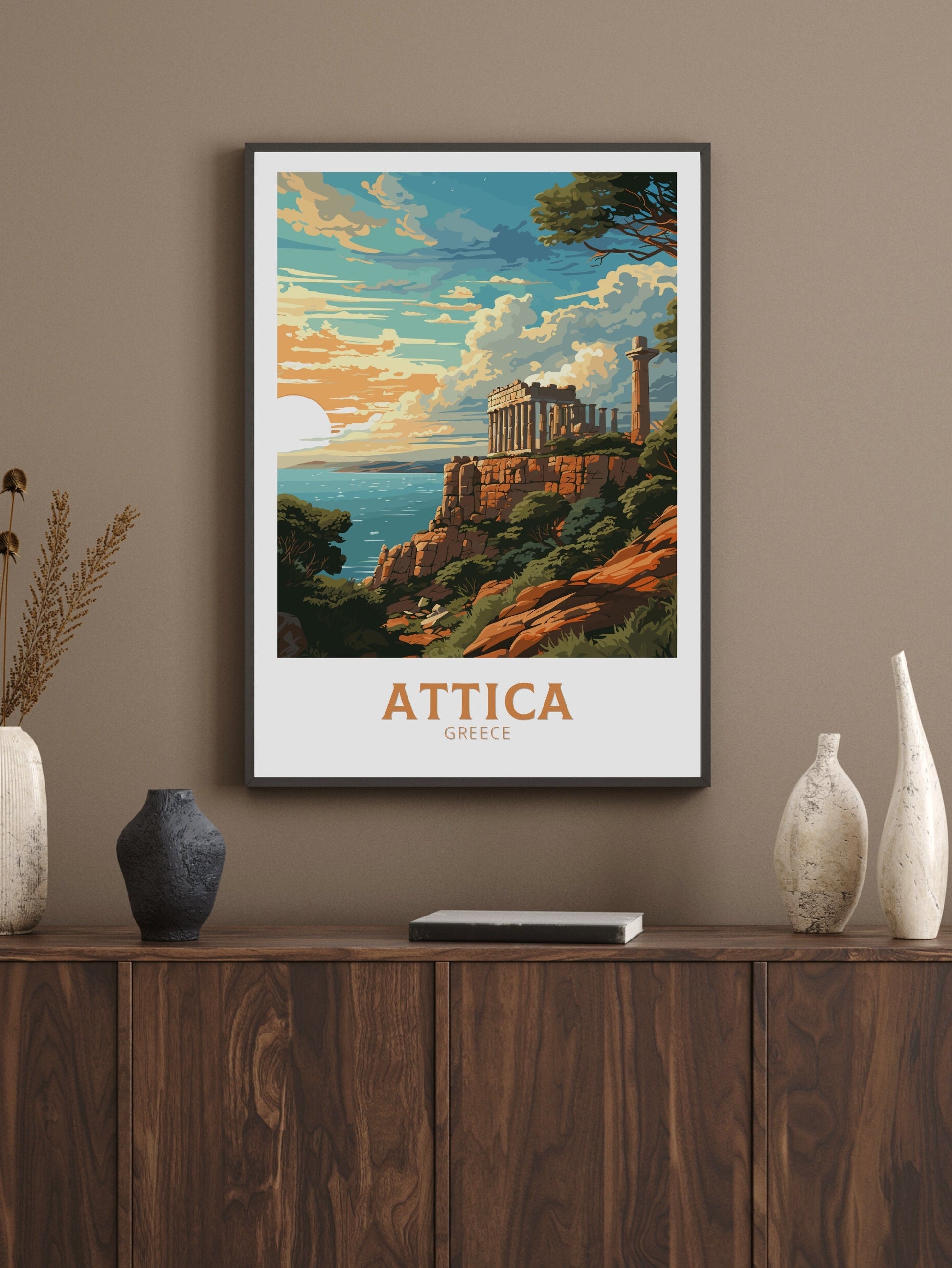 Attica Travel Poster | Attica Print | Illustration | Greece Print | Greece Home Décor | Attica Art | Greek poster | Cape Sounion | ID 581