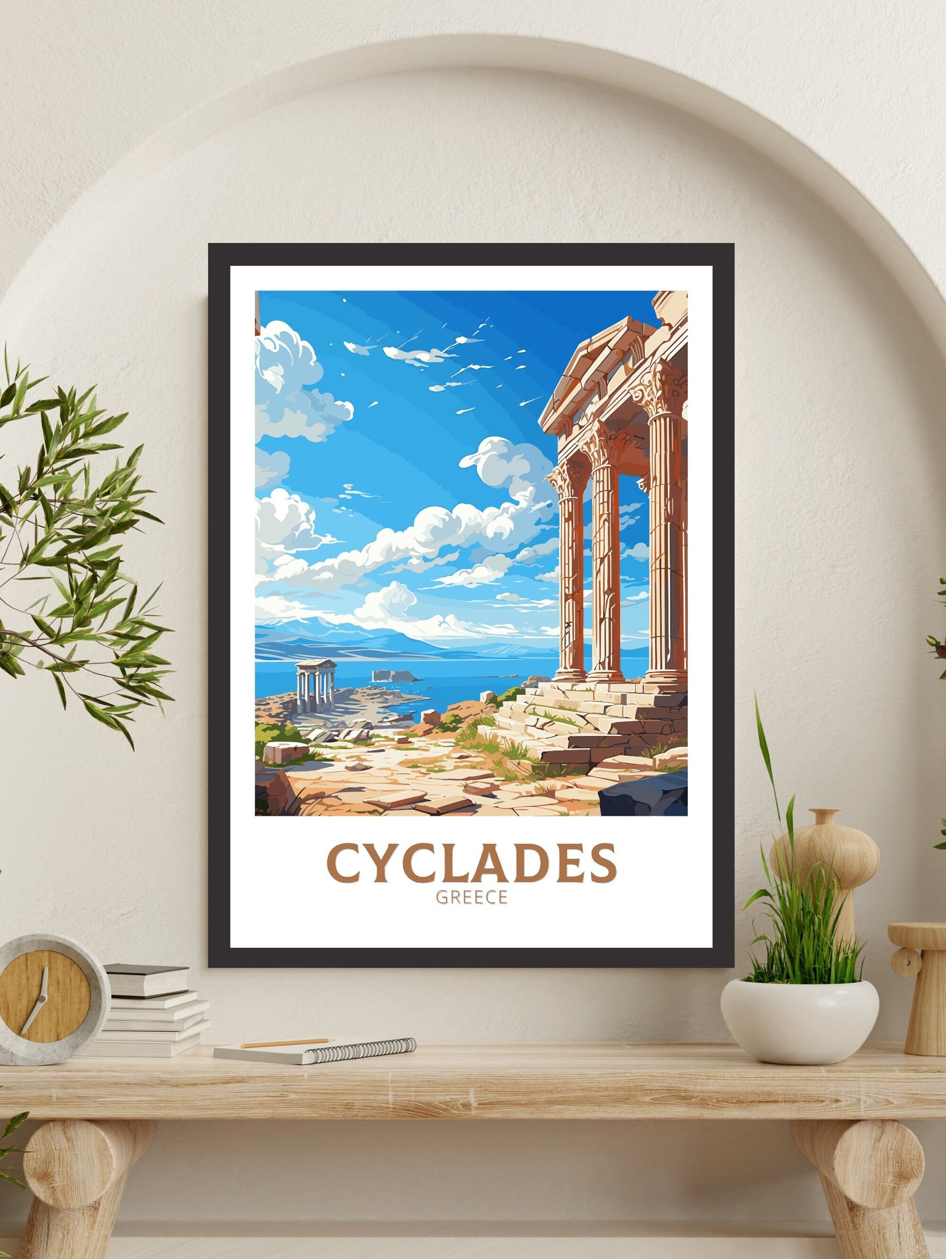 Cyclades Travel Poster | Cyclades Print | Illustration | Greece Print | Greece Home Décor | Cyclades Art | Epidaurus Theatre ID 593