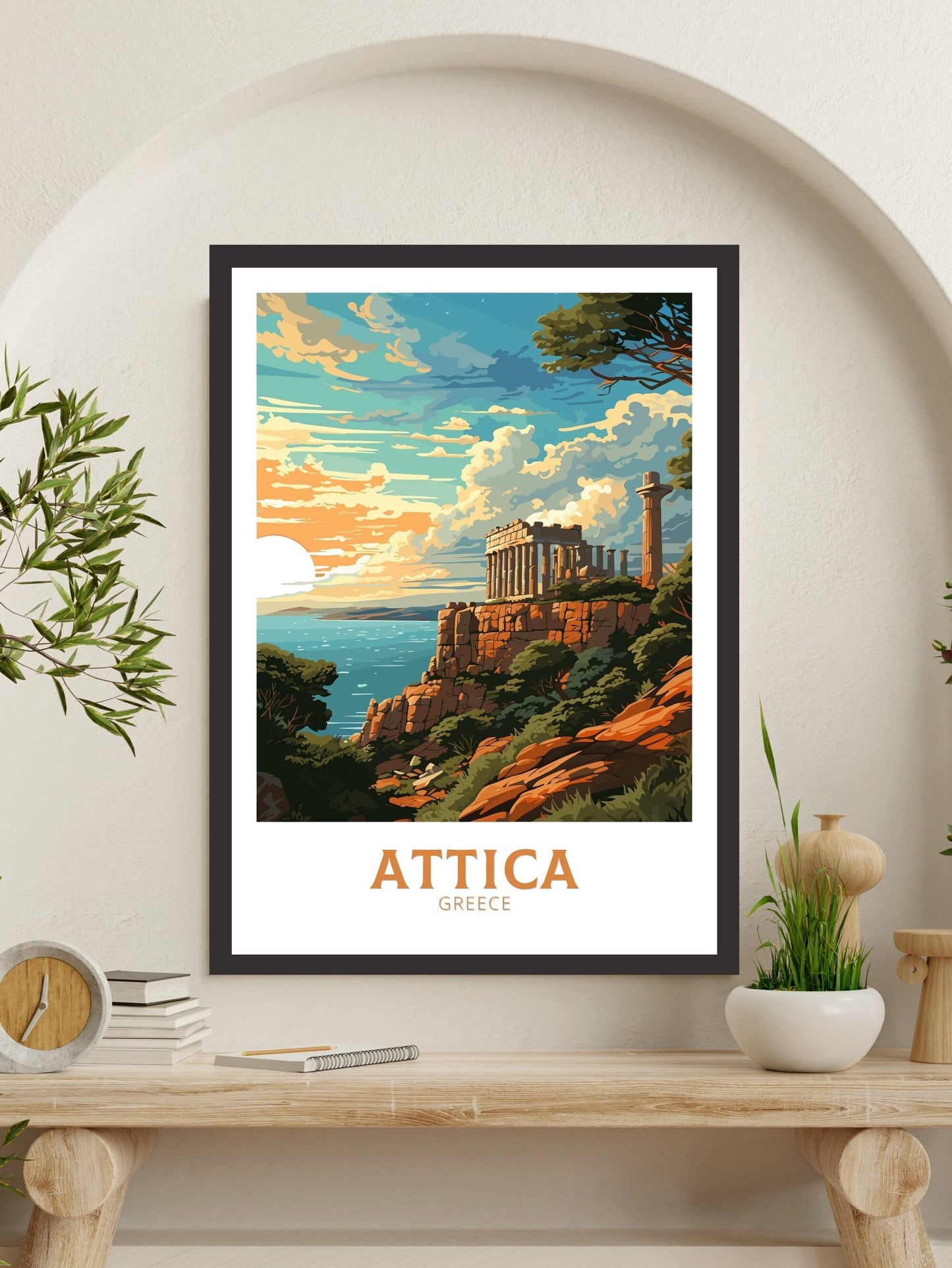 Attica Travel Poster | Attica Print | Illustration | Greece Print | Greece Home Décor | Attica Art | Greek poster | Cape Sounion | ID 581