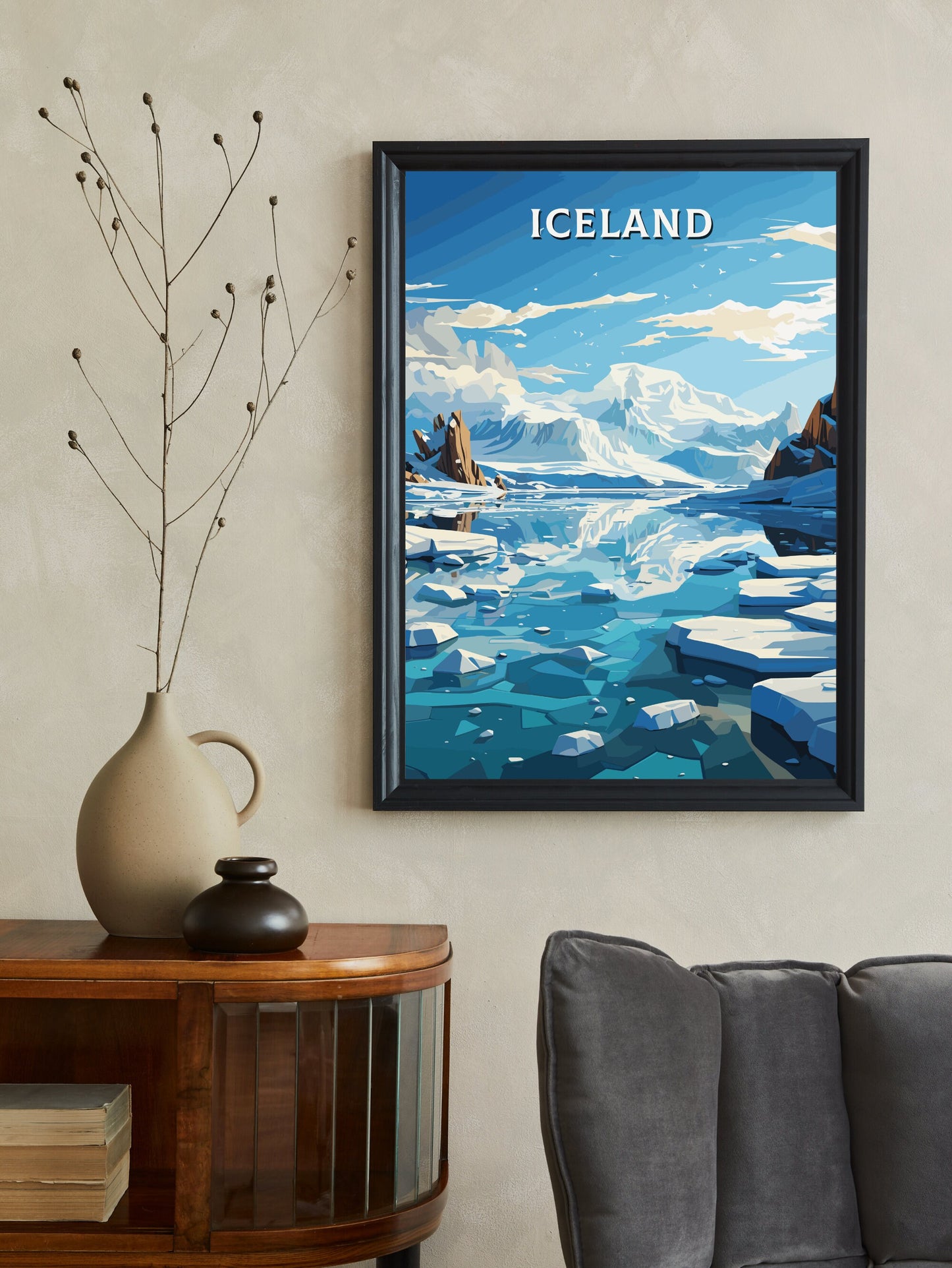 Iceland Travel Poster | Iceland Illustration | Iceland Wall Art | Iceland Poster | Iceland Home Décor | Jökulsárlón Glacier Lagoon | ID 596