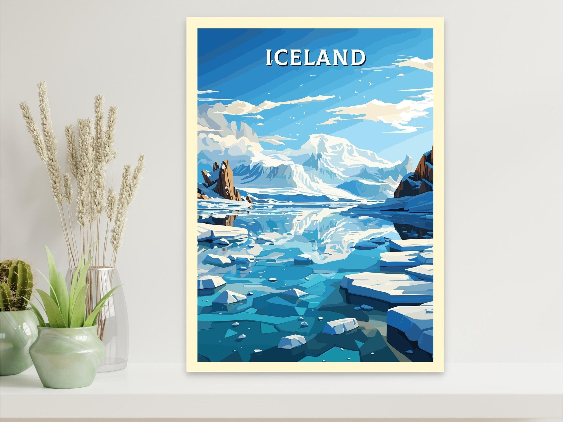 Iceland Travel Poster | Iceland Illustration | Iceland Wall Art | Iceland Poster | Iceland Home Décor | Jökulsárlón Glacier Lagoon | ID 596