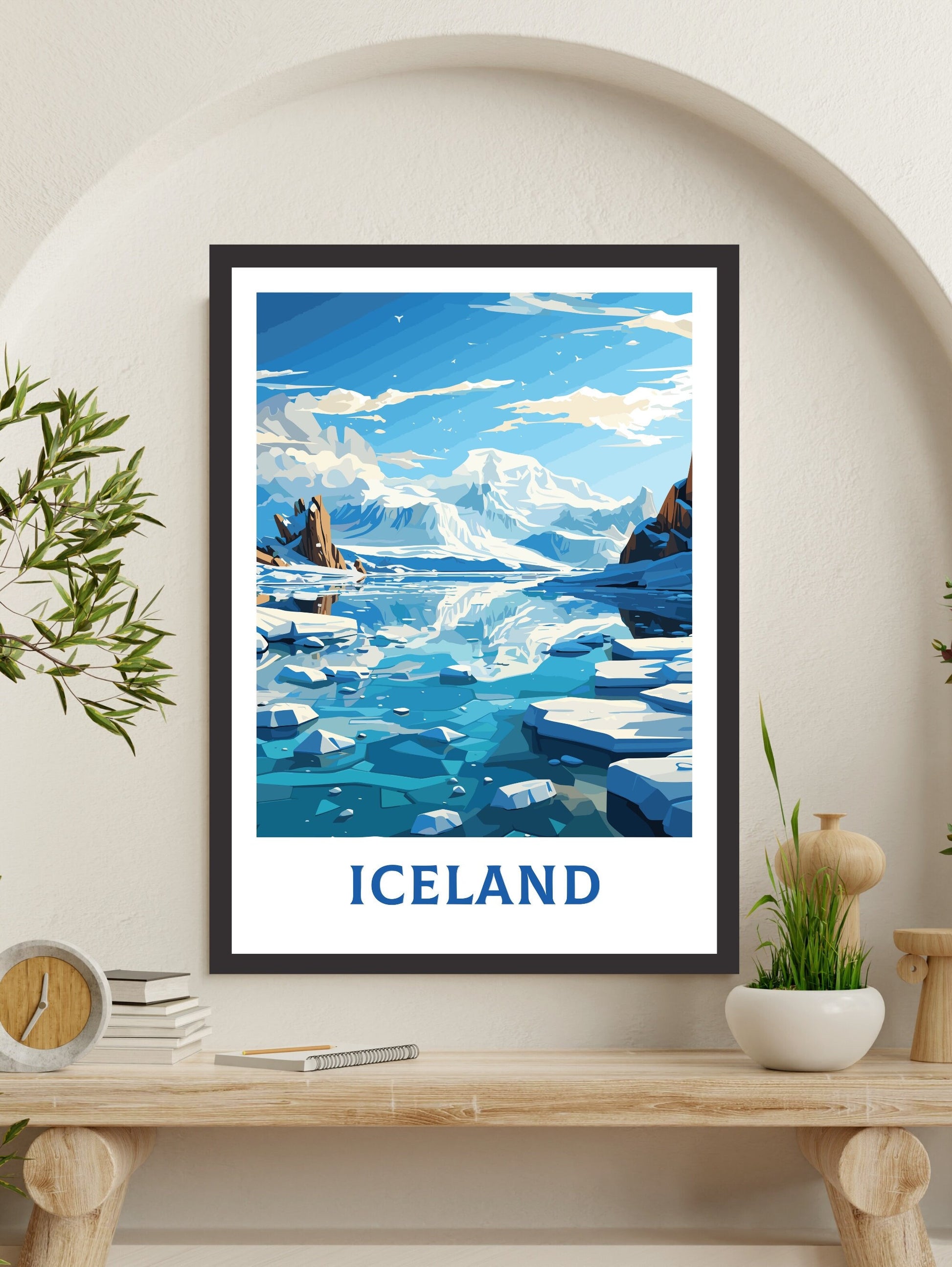 Iceland Travel Print| Iceland Print | Iceland Wall Art | Iceland Poster | Iceland Home Décor | Jökulsárlón Glacier Lagoon | ID 597