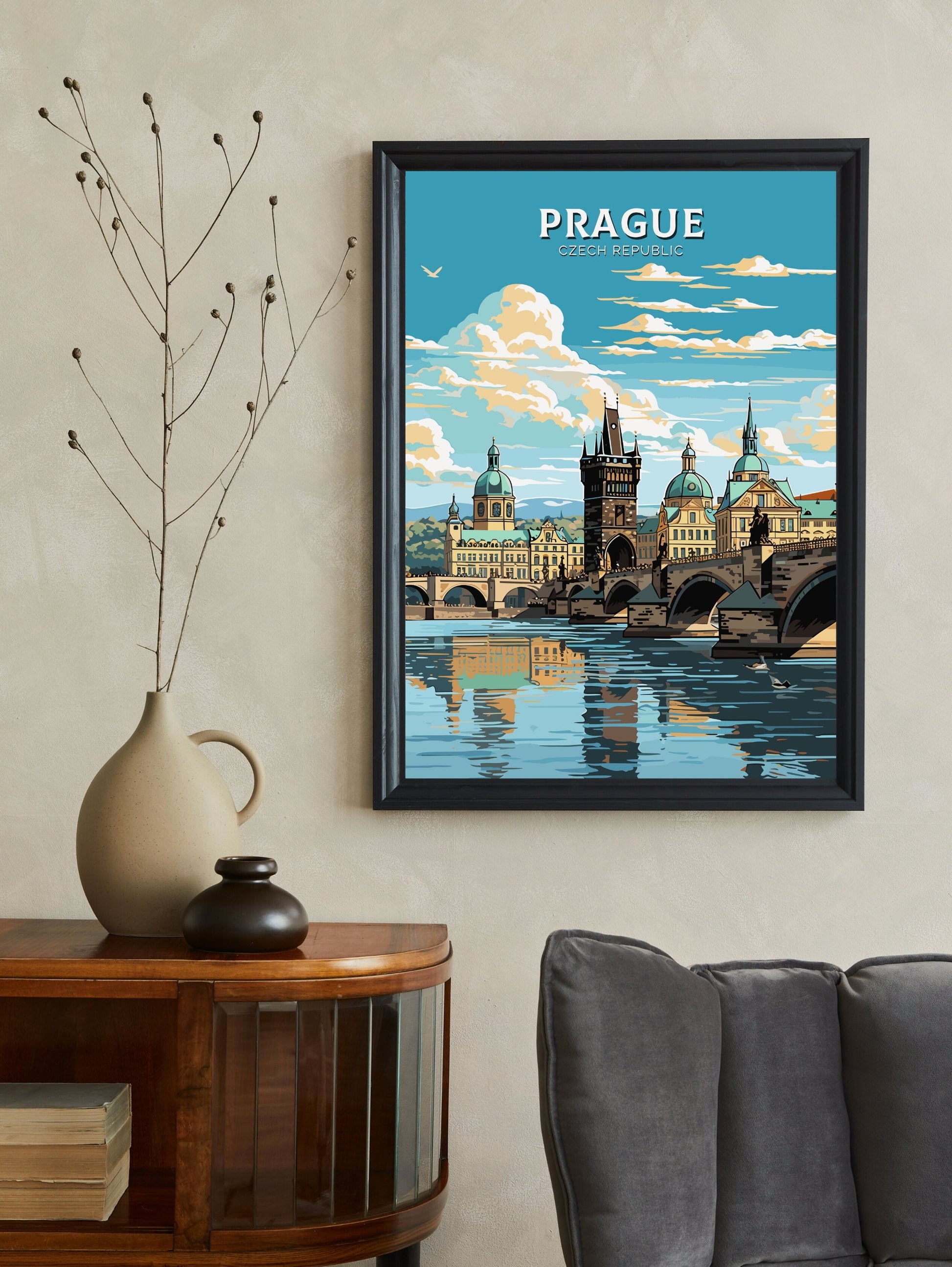 Prague Travel Print | Prague Illustration | Prague Art | Czech Republic Print | Prague Home Decor | Prague Poster | Charles Bridge | ID 598