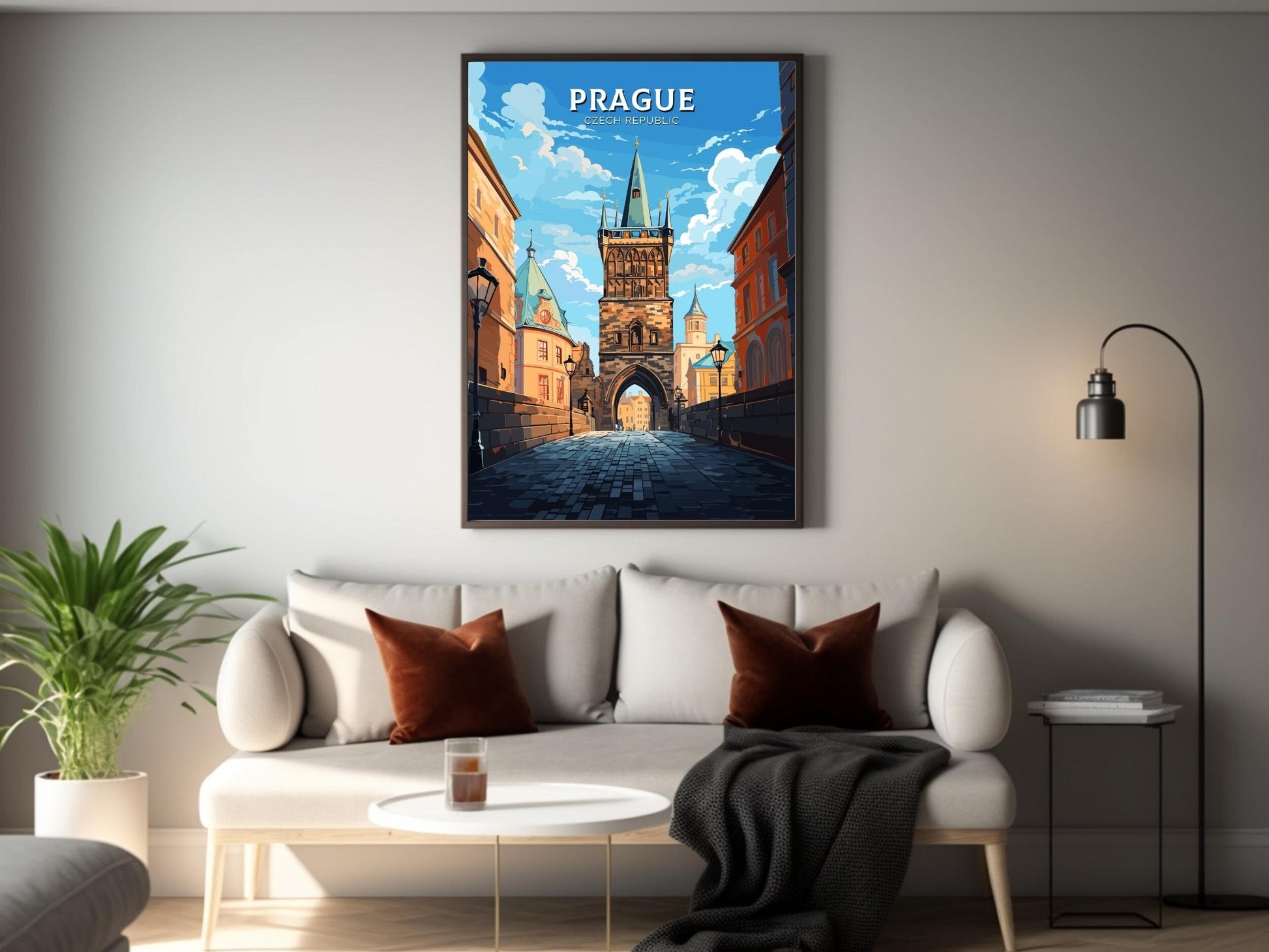 Prague Travel Poster | Prague Print | Prague Illustration | Prague Wall Art | Czechia Print | Prague Home Decor | Powder Tower | ID 652