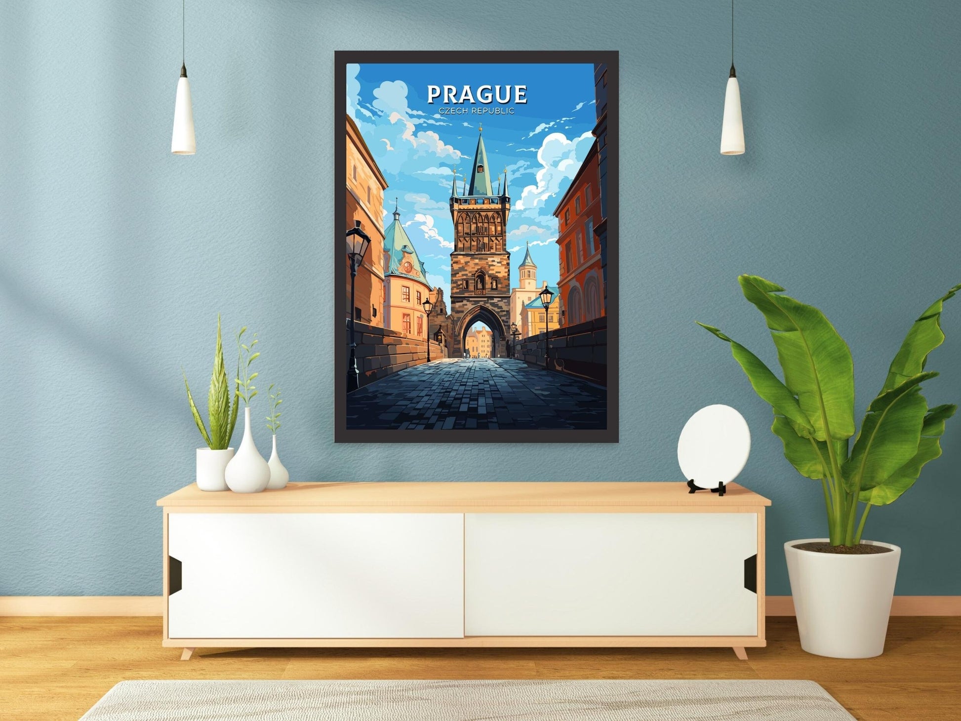 Prague Travel Poster | Prague Print | Prague Illustration | Prague Wall Art | Czechia Print | Prague Home Decor | Powder Tower | ID 652