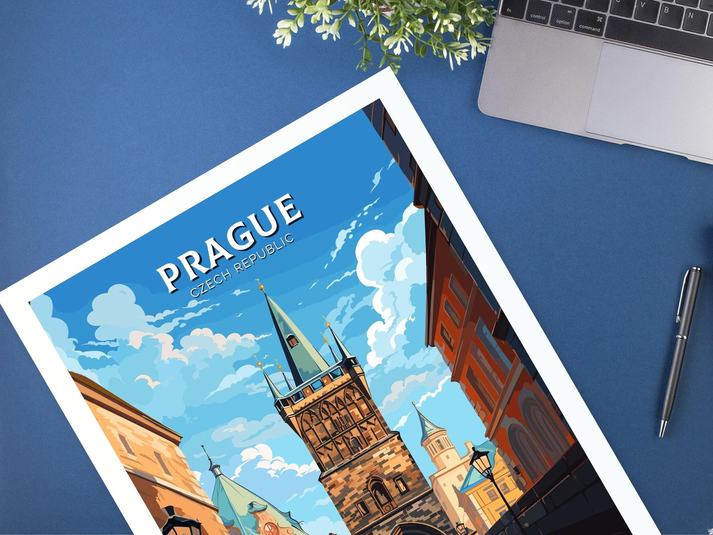 Prague Travel Poster | Prague Print | Prague Illustration | Prague Wall Art | Czechia Print | Prague Home Decor | Powder Tower | ID 652