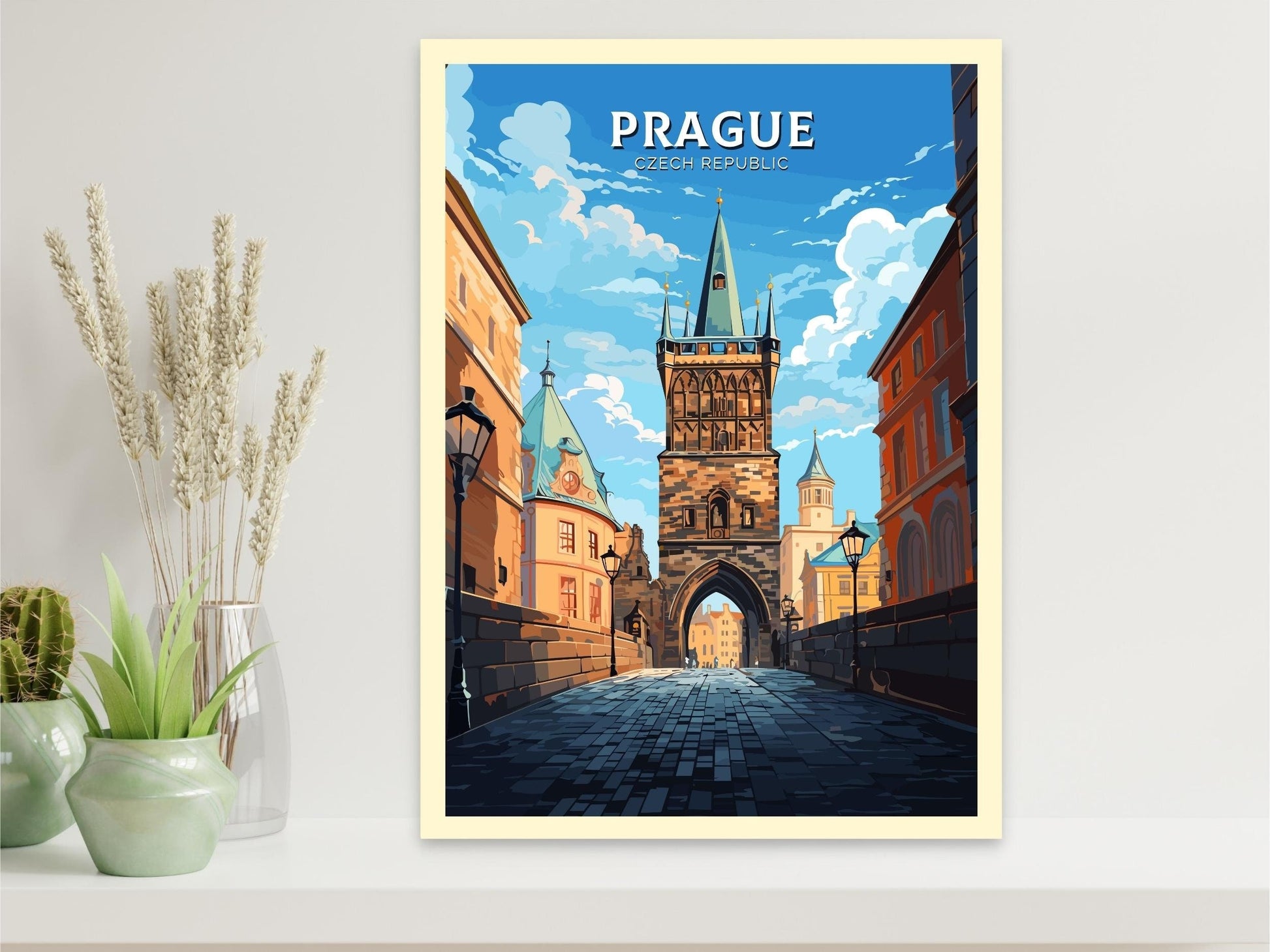 Prague Travel Poster | Prague Print | Prague Illustration | Prague Wall Art | Czechia Print | Prague Home Decor | Powder Tower | ID 652