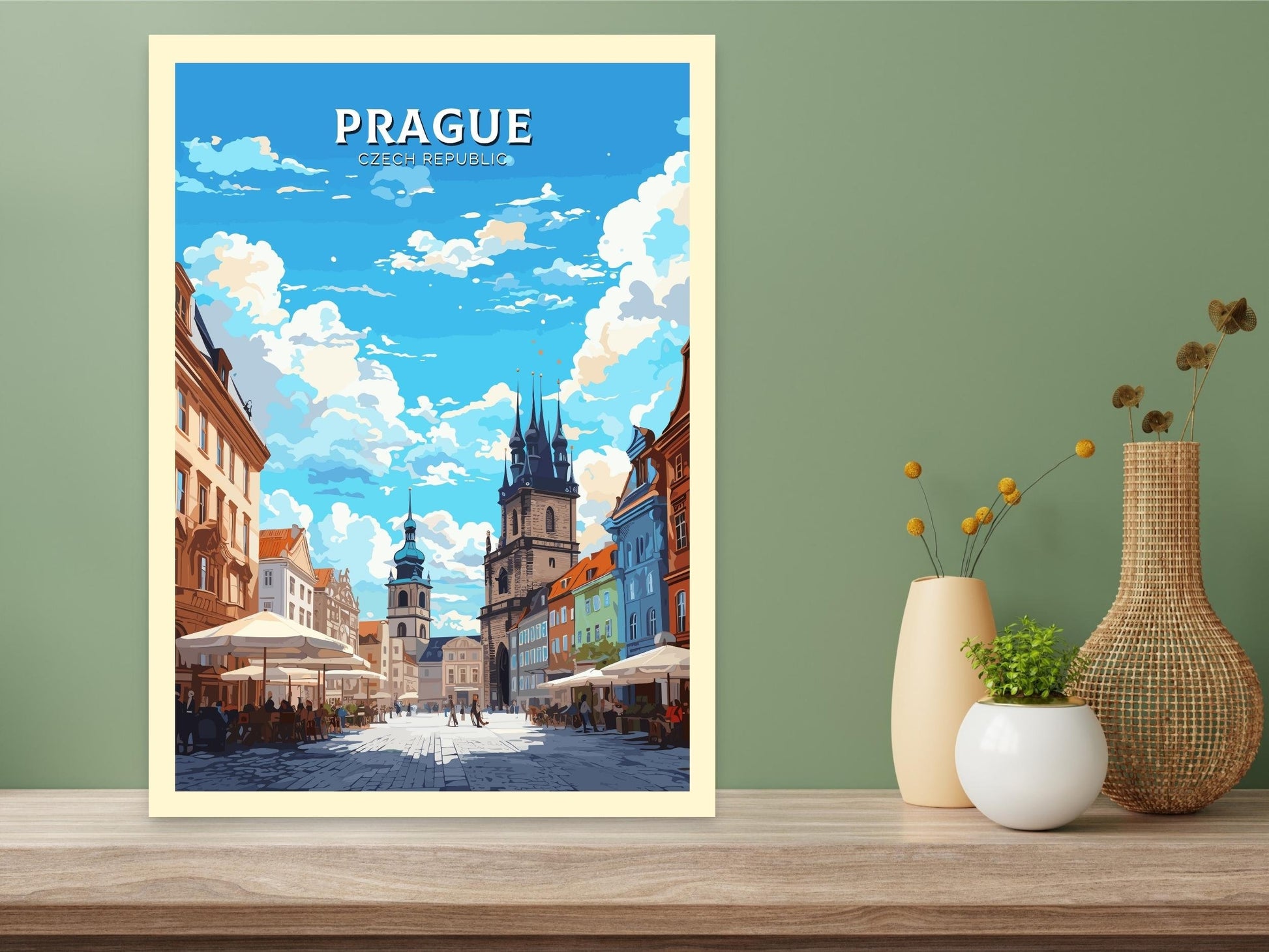 Prague Travel Poster | Prague Illustration | Prague Print | Prague Wall Art | Czechia Print | Prague Home Decor | Old Town Square | ID 654