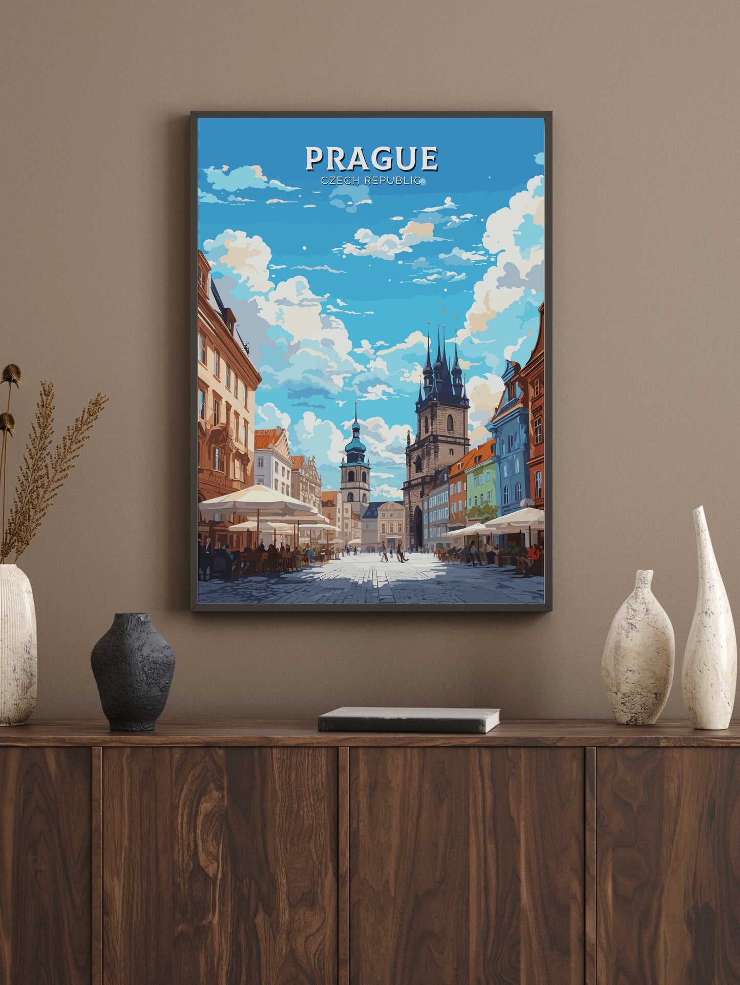 Prague Travel Poster | Prague Illustration | Prague Print | Prague Wall Art | Czechia Print | Prague Home Decor | Old Town Square | ID 654