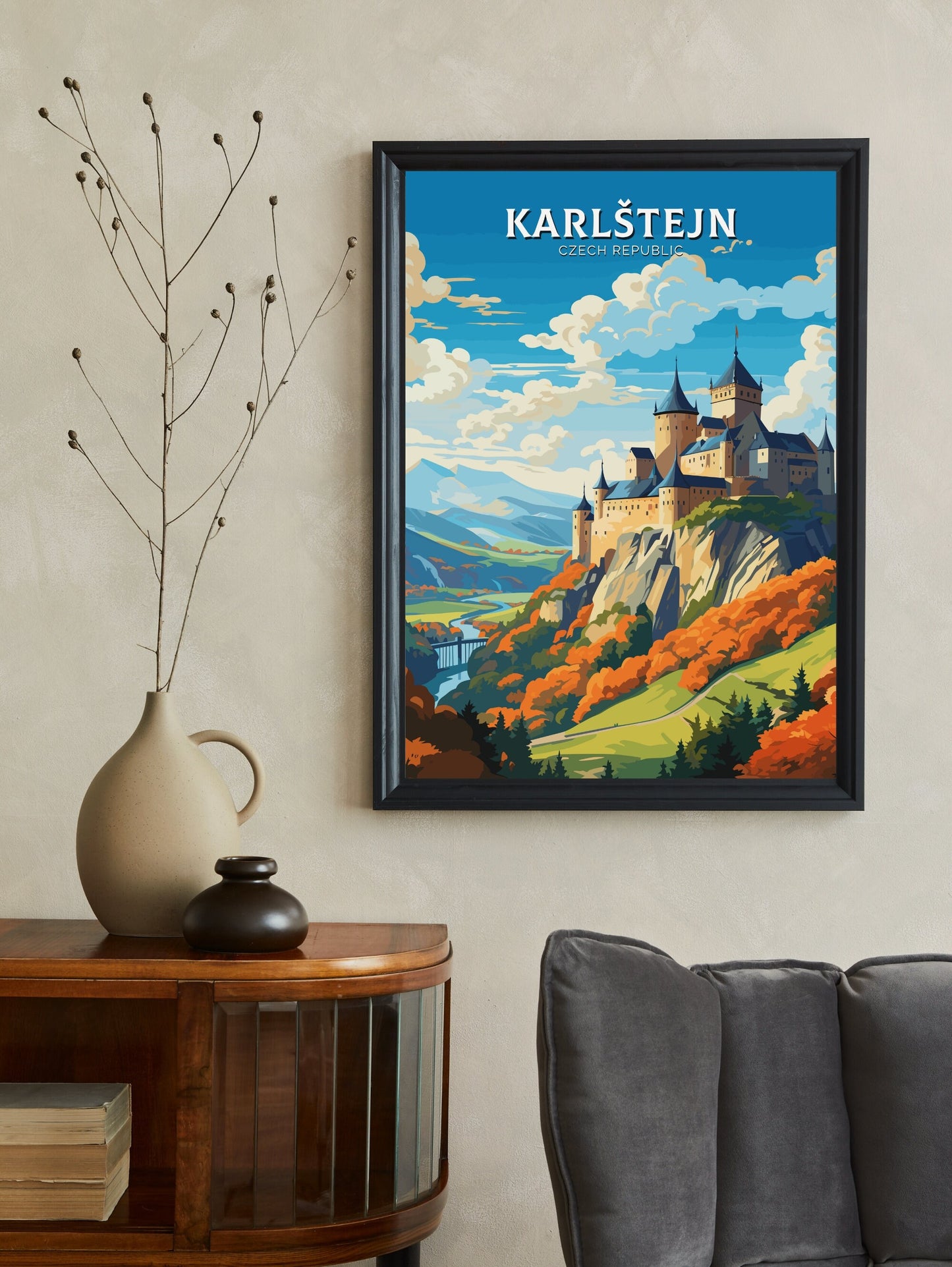 Karlštejn Poster | Karlštejn Print | Karlštejn Illustration | Karlštejn Castle Wall Art | Czechia Print | Karlštejn Castle Poster | ID 656