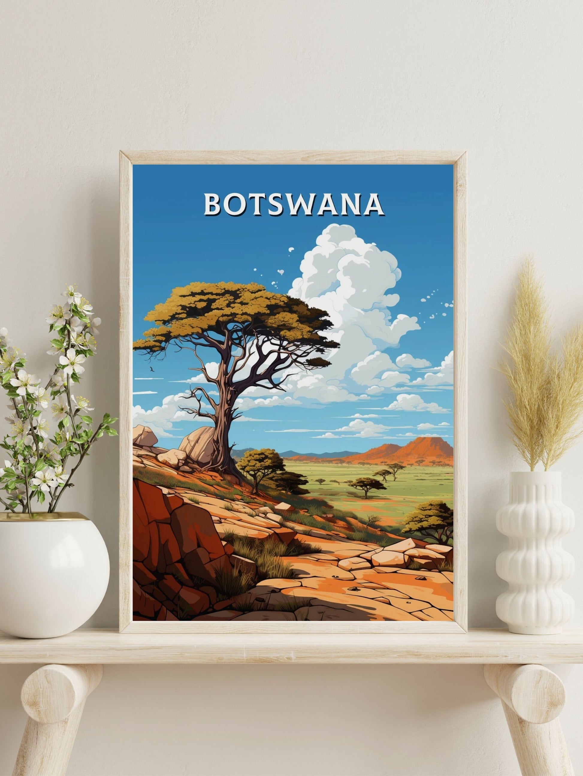 Botswana Travel Print | Botswana Illustration | Botswana Wall Art | Africa Print | Botswana Decor | Botswana Poster | Tsodilo Hills | ID 630