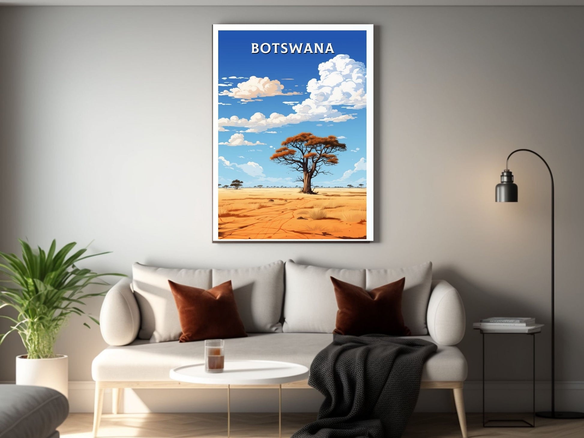 Botswana Travel Print | Botswana Illustration | Botswana Wall Art | Africa Print | Botswana Decor | Botswana Poster | Kalahari Game | ID 631