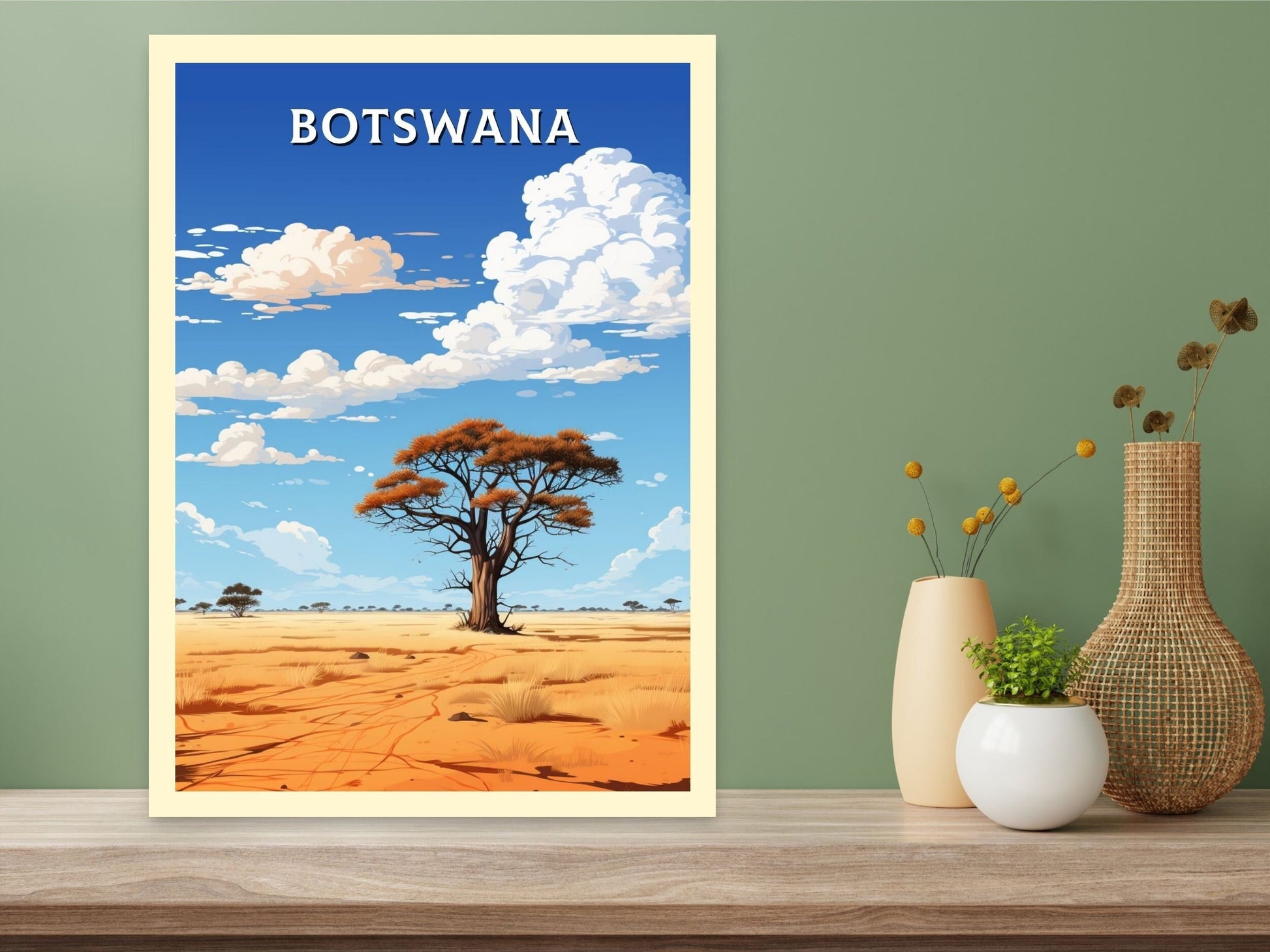 Botswana Travel Print | Botswana Illustration | Botswana Wall Art | Africa Print | Botswana Decor | Botswana Poster | Kalahari Game | ID 631