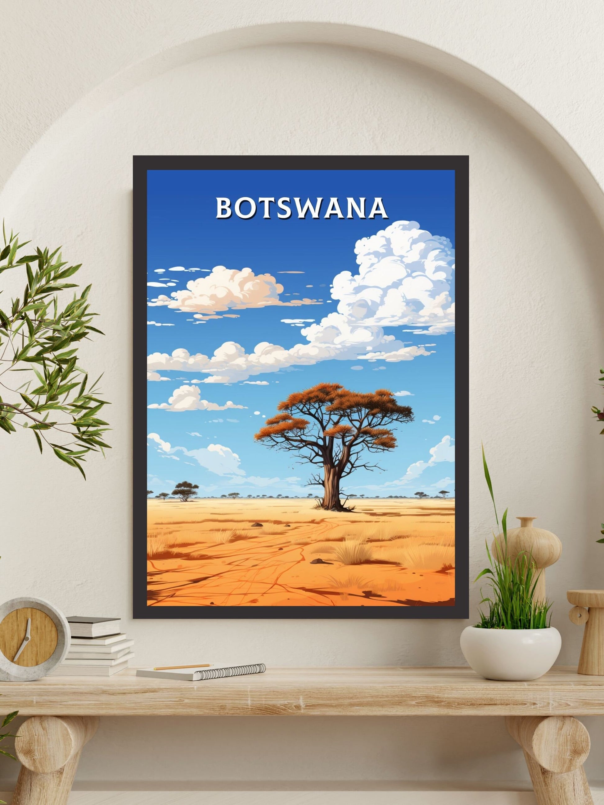 Botswana Travel Print | Botswana Illustration | Botswana Wall Art | Africa Print | Botswana Decor | Botswana Poster | Kalahari Game | ID 631