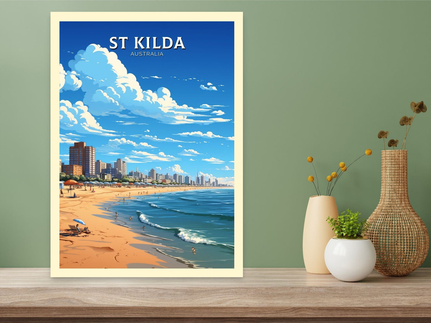 St Kilda Poster | Melbourne Print | Melbourne Wall Art | St. Kilda Beach | Australia Print | Melbourne Beach | Australia Poster | ID 611