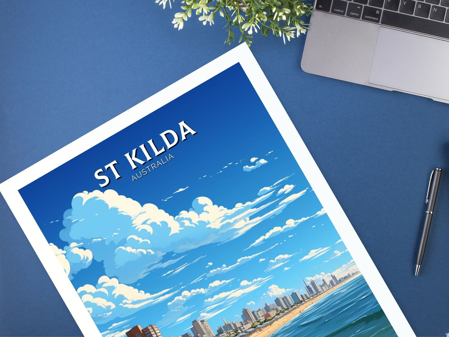 St Kilda Poster | Melbourne Print | Melbourne Wall Art | St. Kilda Beach | Australia Print | Melbourne Beach | Australia Poster | ID 611