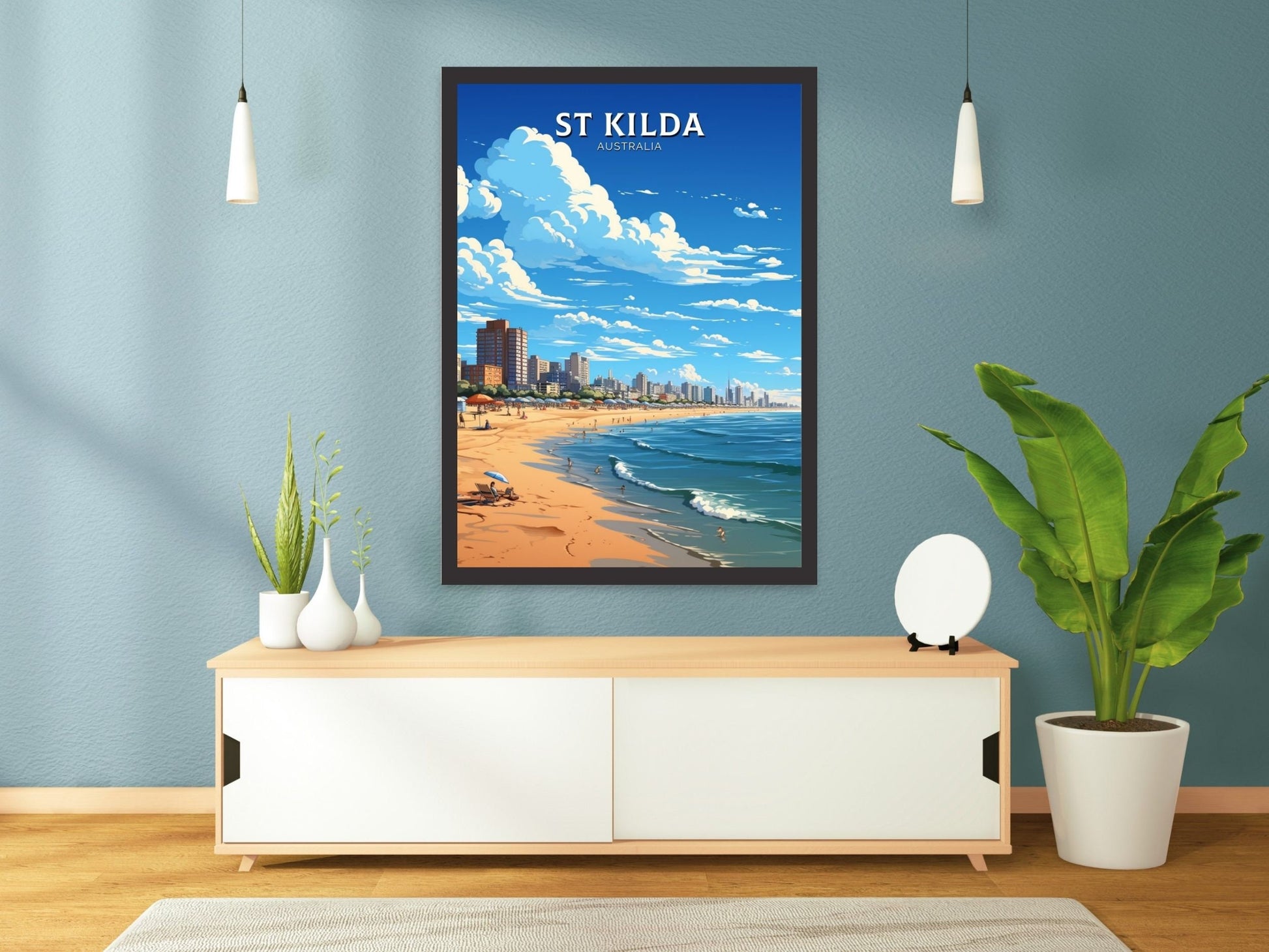 St Kilda Poster | Melbourne Print | Melbourne Wall Art | St. Kilda Beach | Australia Print | Melbourne Beach | Australia Poster | ID 611