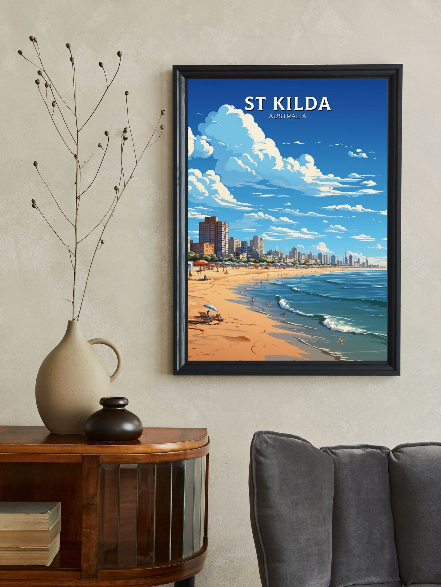 St Kilda Poster | Melbourne Print | Melbourne Wall Art | St. Kilda Beach | Australia Print | Melbourne Beach | Australia Poster | ID 611