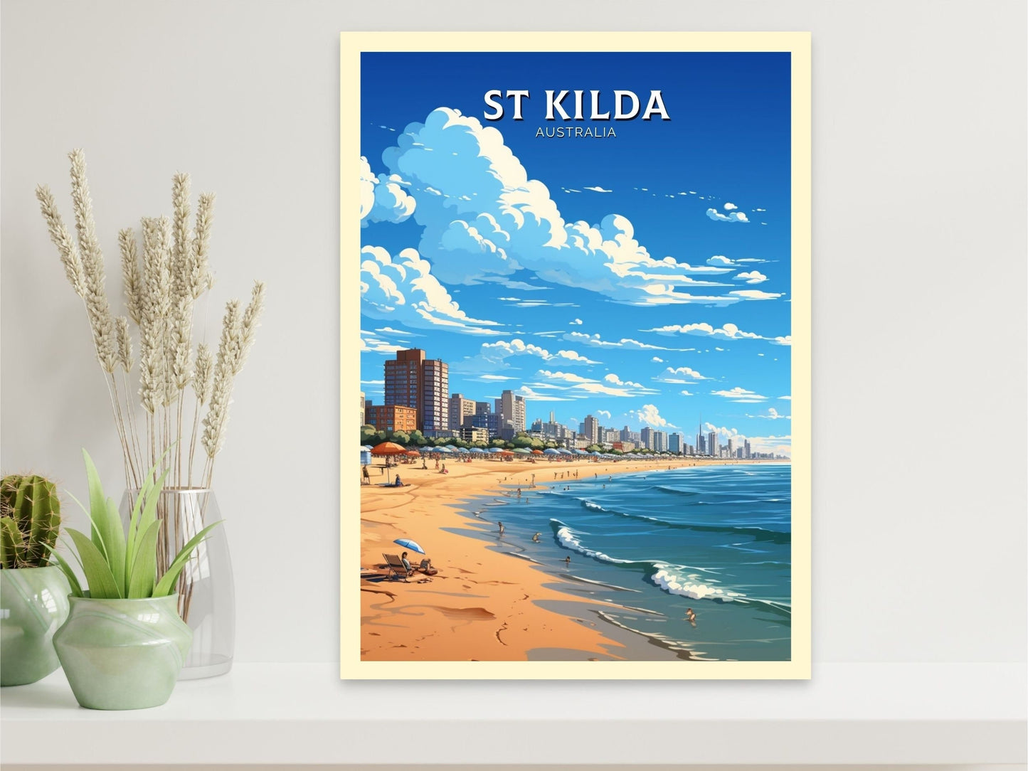 St Kilda Poster | Melbourne Print | Melbourne Wall Art | St. Kilda Beach | Australia Print | Melbourne Beach | Australia Poster | ID 611