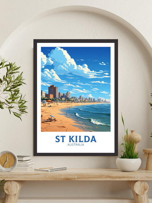 St Kilda Print | Melbourne Poster | Melbourne Wall Art | St. Kilda Beach | Australia Poster | Melbourne Beach | Australia Print | ID 642