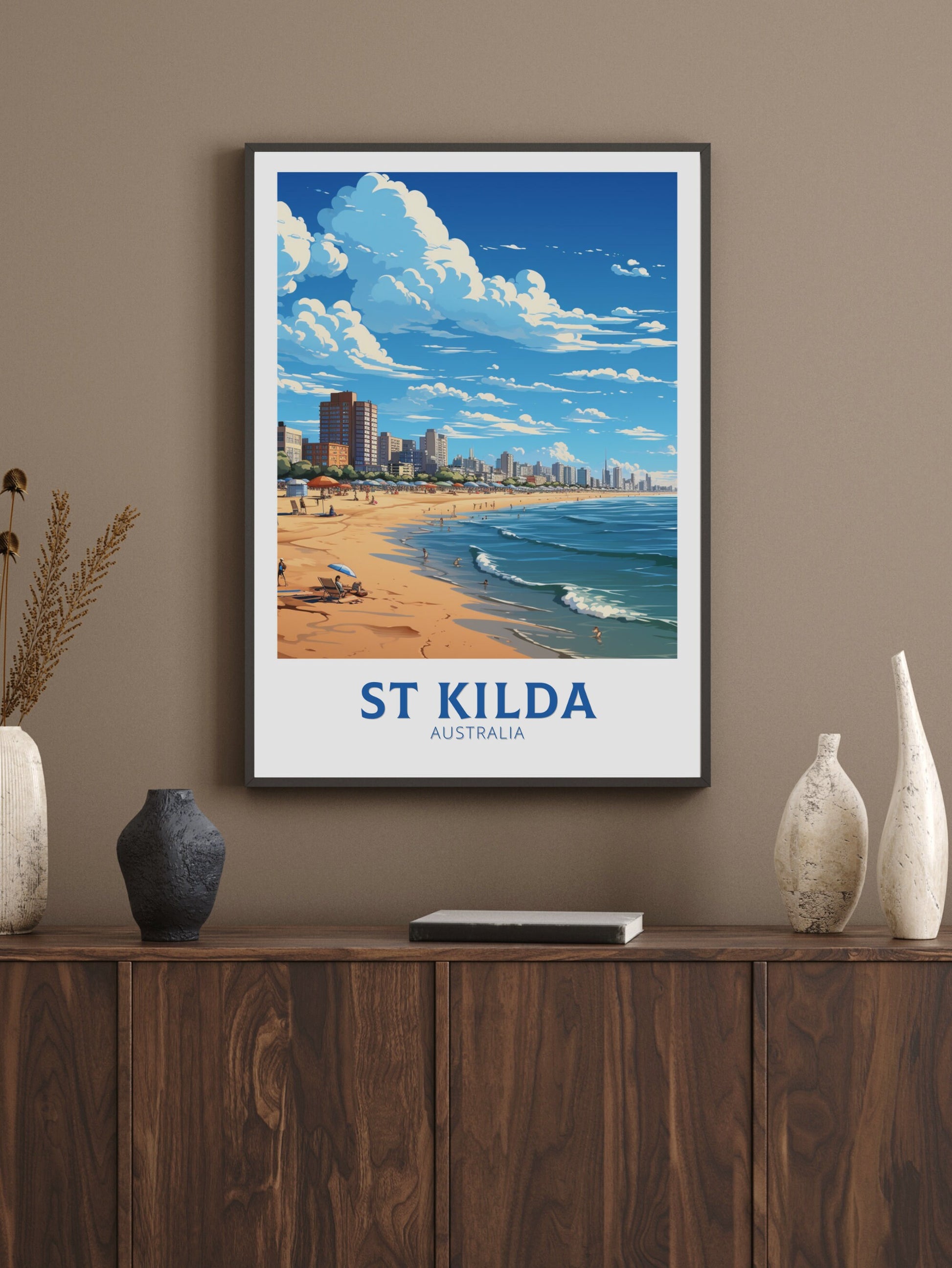 St Kilda Print | Melbourne Poster | Melbourne Wall Art | St. Kilda Beach | Australia Poster | Melbourne Beach | Australia Print | ID 642