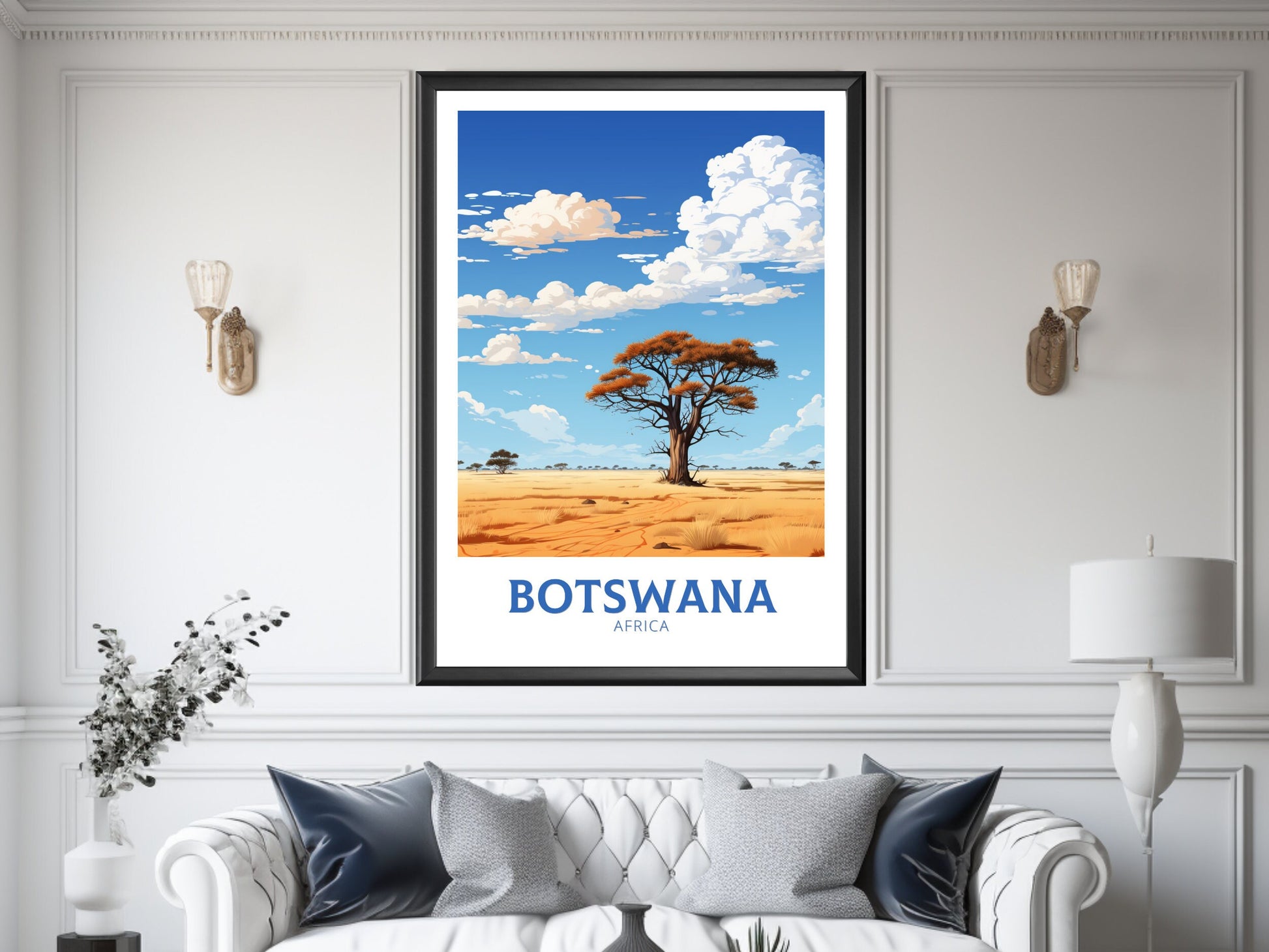 Botswana Travel Poster | Botswana Illustration | Botswana Wall Art | Africa Poster | Botswana Art | Botswana Print | Kalahari Game | ID 640