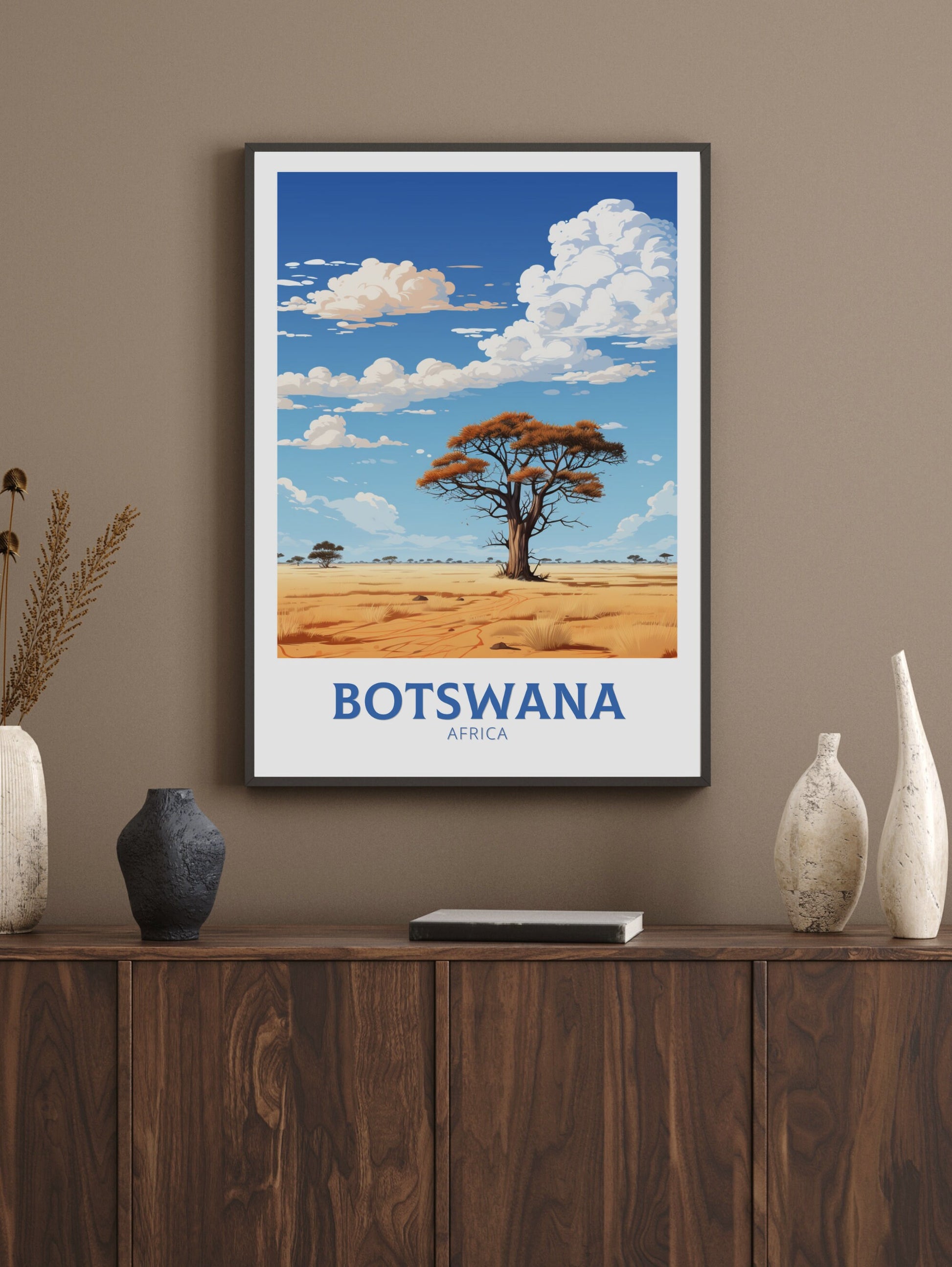 Botswana Travel Poster | Botswana Illustration | Botswana Wall Art | Africa Poster | Botswana Art | Botswana Print | Kalahari Game | ID 640