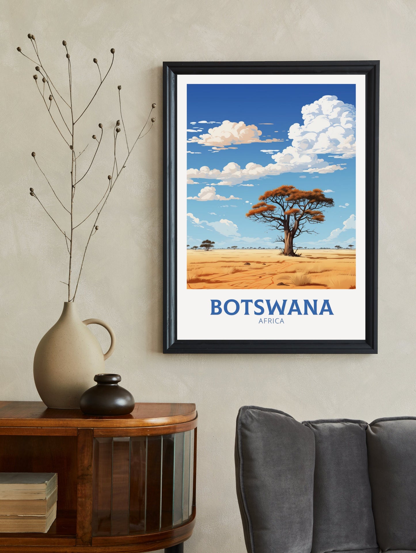 Botswana Travel Poster | Botswana Illustration | Botswana Wall Art | Africa Poster | Botswana Art | Botswana Print | Kalahari Game | ID 640