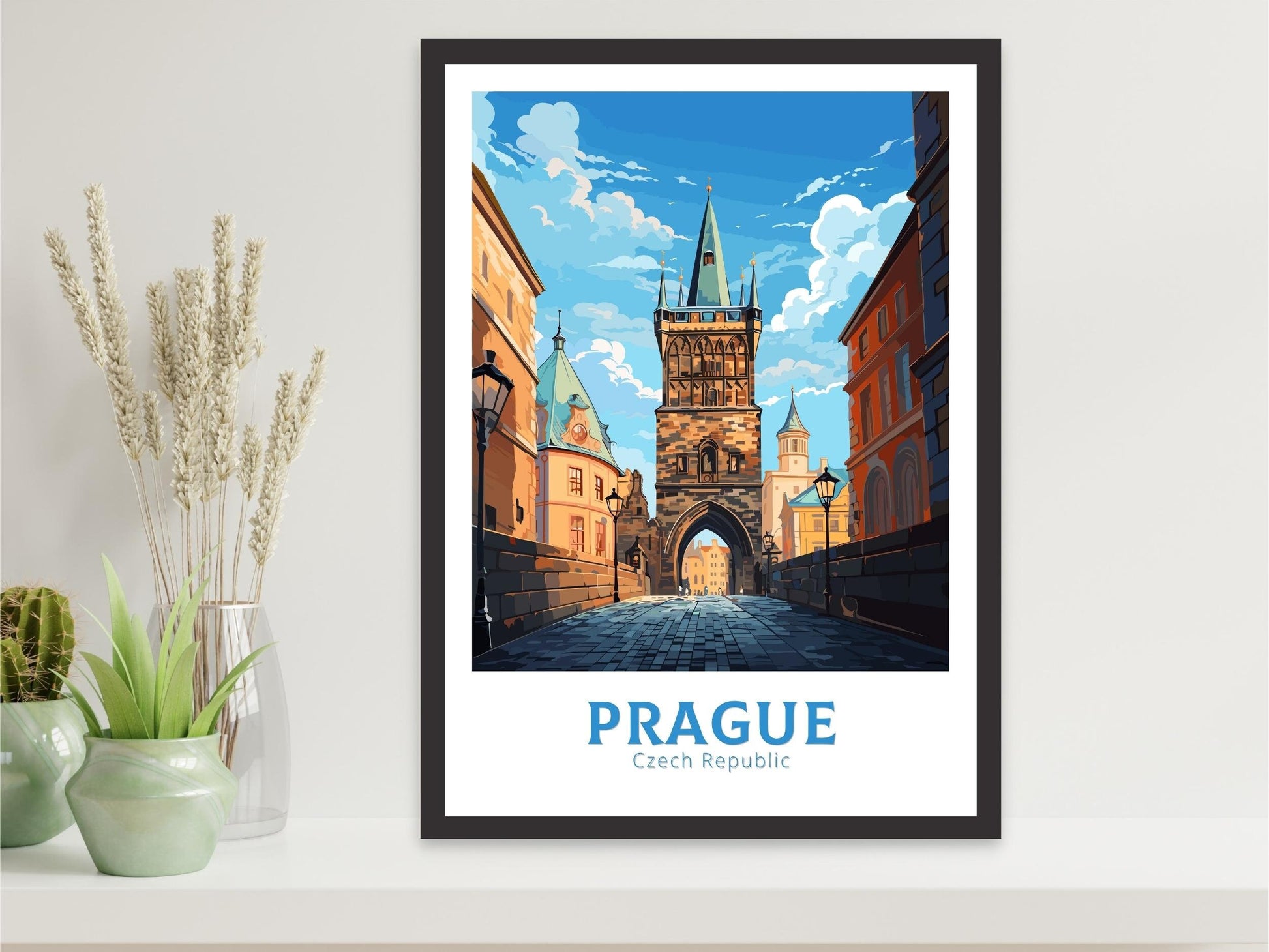 Prague Travel Poster | Prague Wall Art | Prague Print | Prague Illustration | Czechia Print | Prague Home Decor | Powder Tower | ID 653