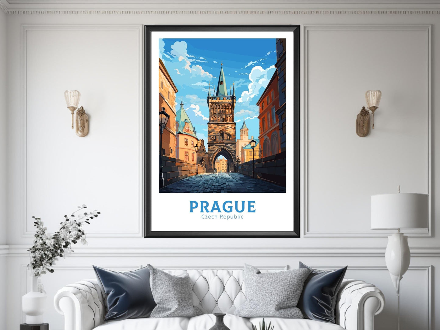 Prague Travel Poster | Prague Wall Art | Prague Print | Prague Illustration | Czechia Print | Prague Home Decor | Powder Tower | ID 653