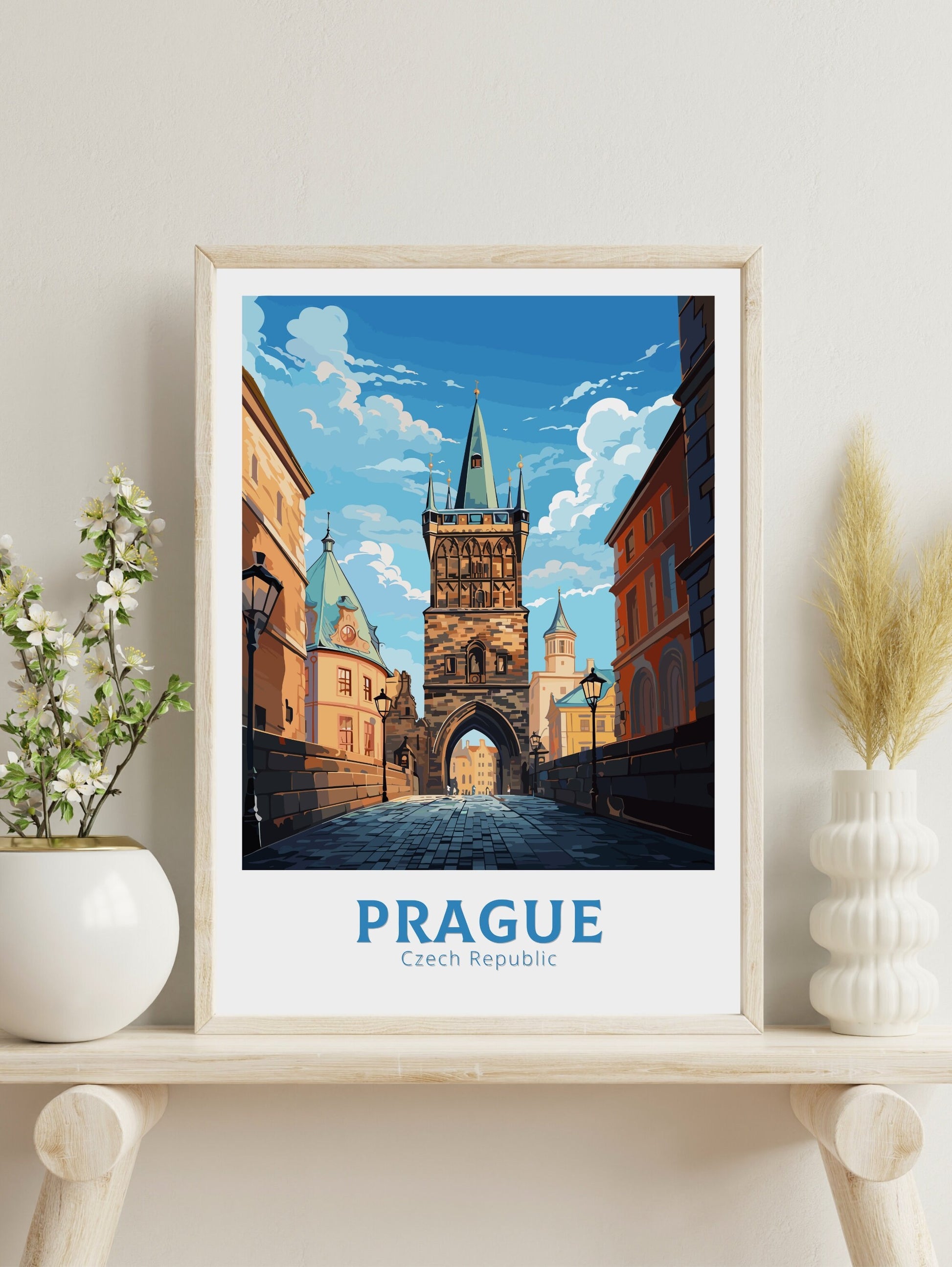 Prague Travel Poster | Prague Wall Art | Prague Print | Prague Illustration | Czechia Print | Prague Home Decor | Powder Tower | ID 653