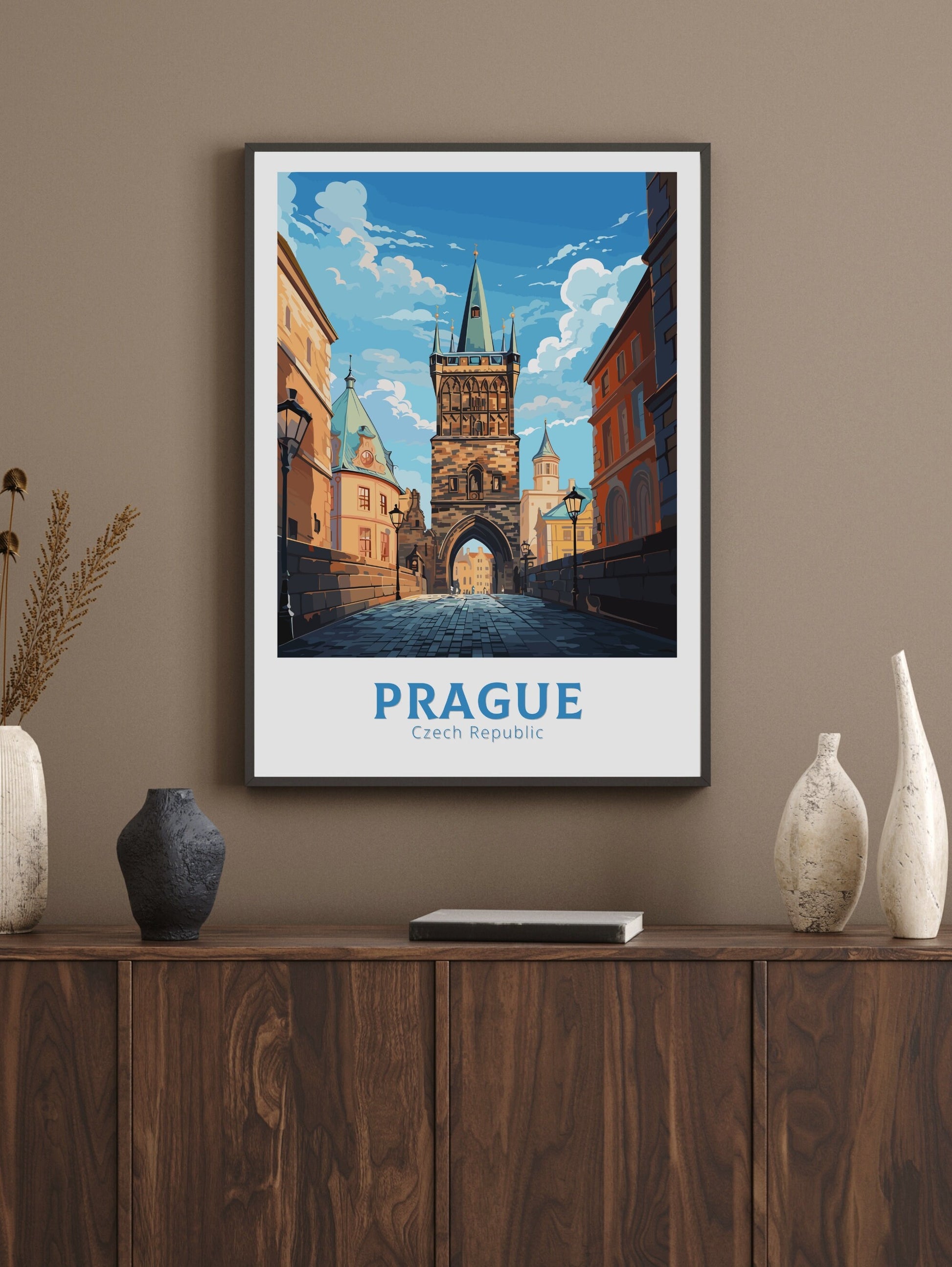 Prague Travel Poster | Prague Wall Art | Prague Print | Prague Illustration | Czechia Print | Prague Home Decor | Powder Tower | ID 653