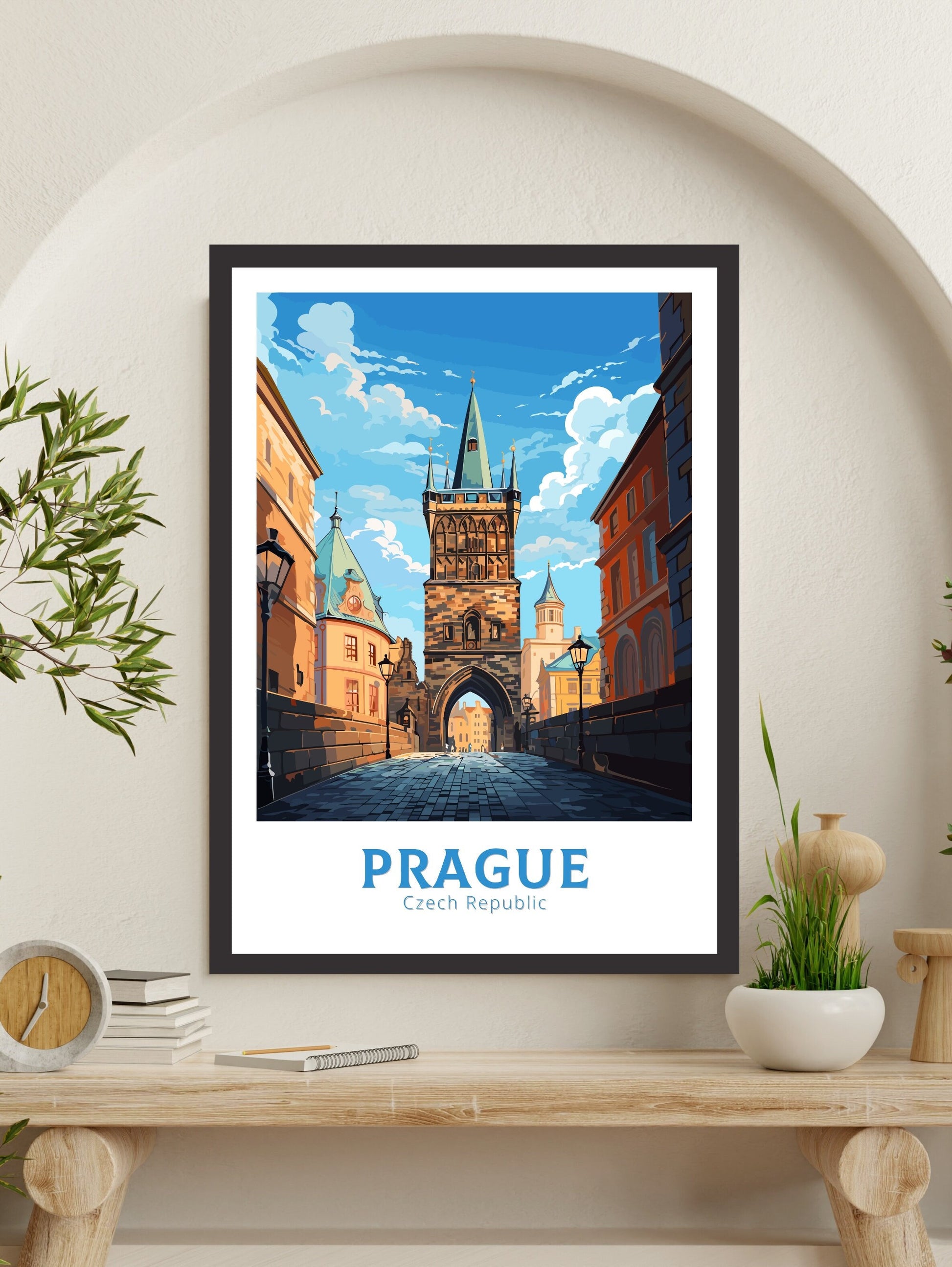 Prague Travel Poster | Prague Wall Art | Prague Print | Prague Illustration | Czechia Print | Prague Home Decor | Powder Tower | ID 653