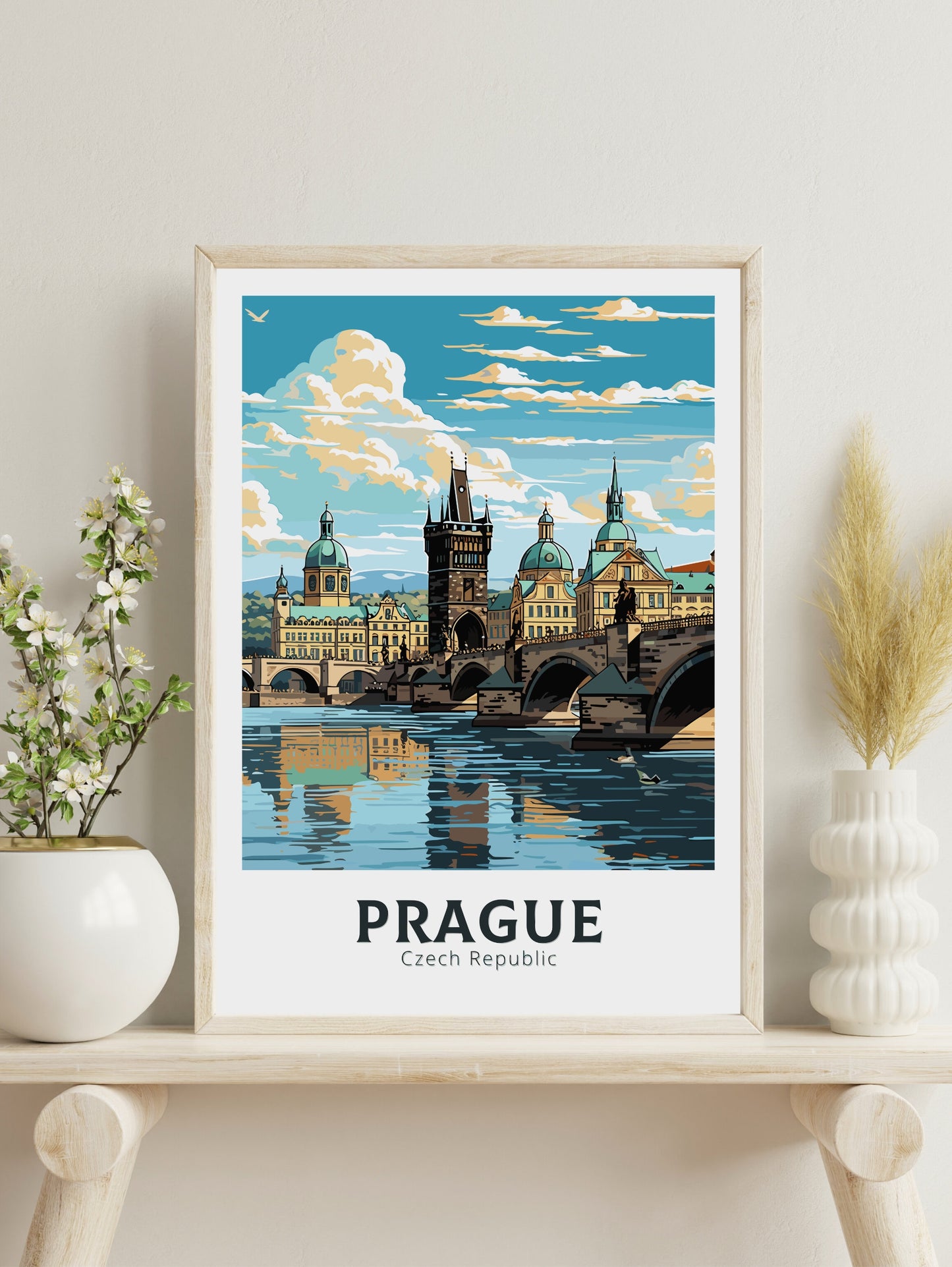 Prague Travel Print | Prague Charles Bridge | Illustration | Prague Art | Czech Republic Print | Prague Home Décor | Prague Poster | ID 599