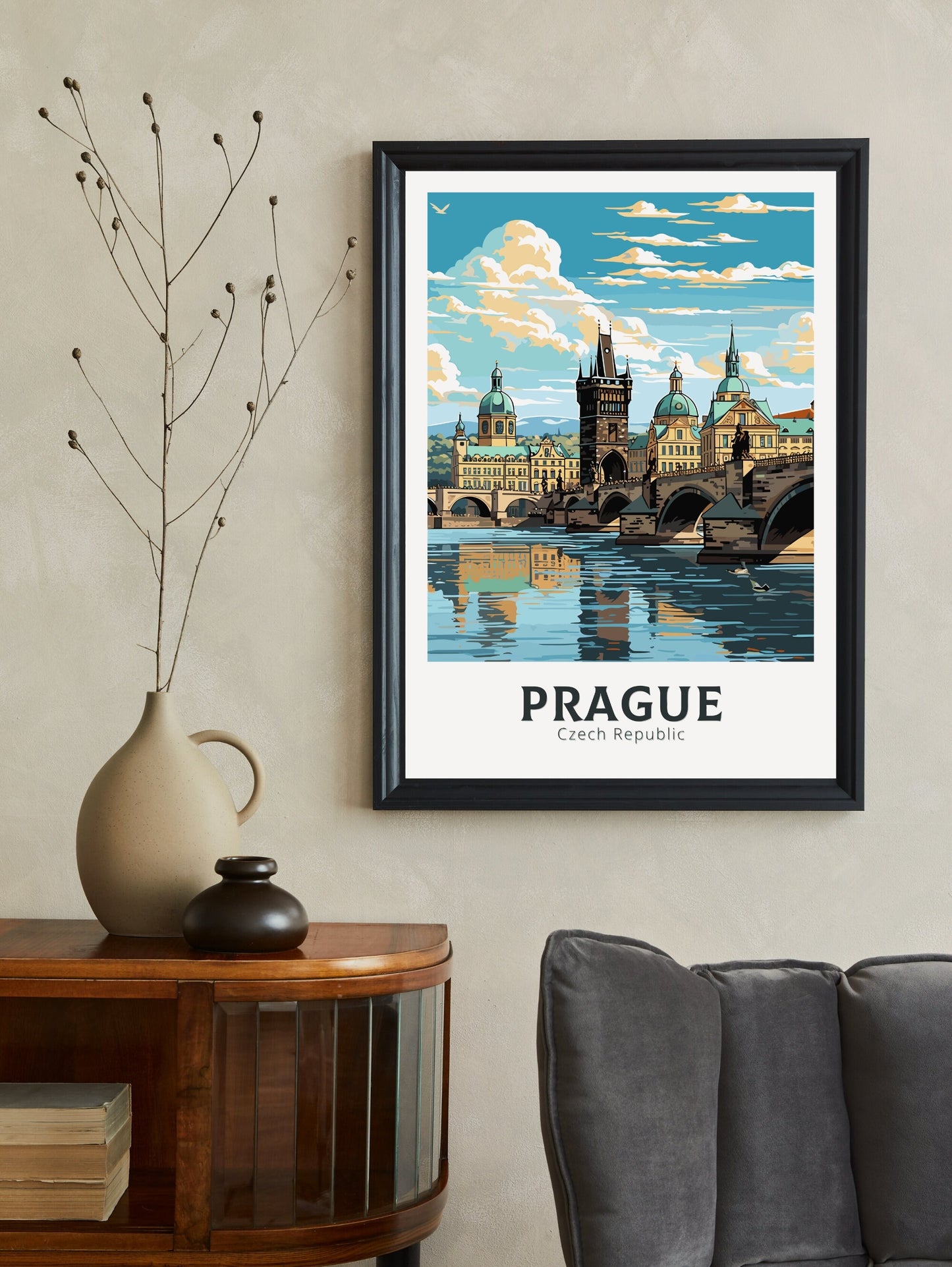 Prague Travel Print | Prague Charles Bridge | Illustration | Prague Art | Czech Republic Print | Prague Home Décor | Prague Poster | ID 599