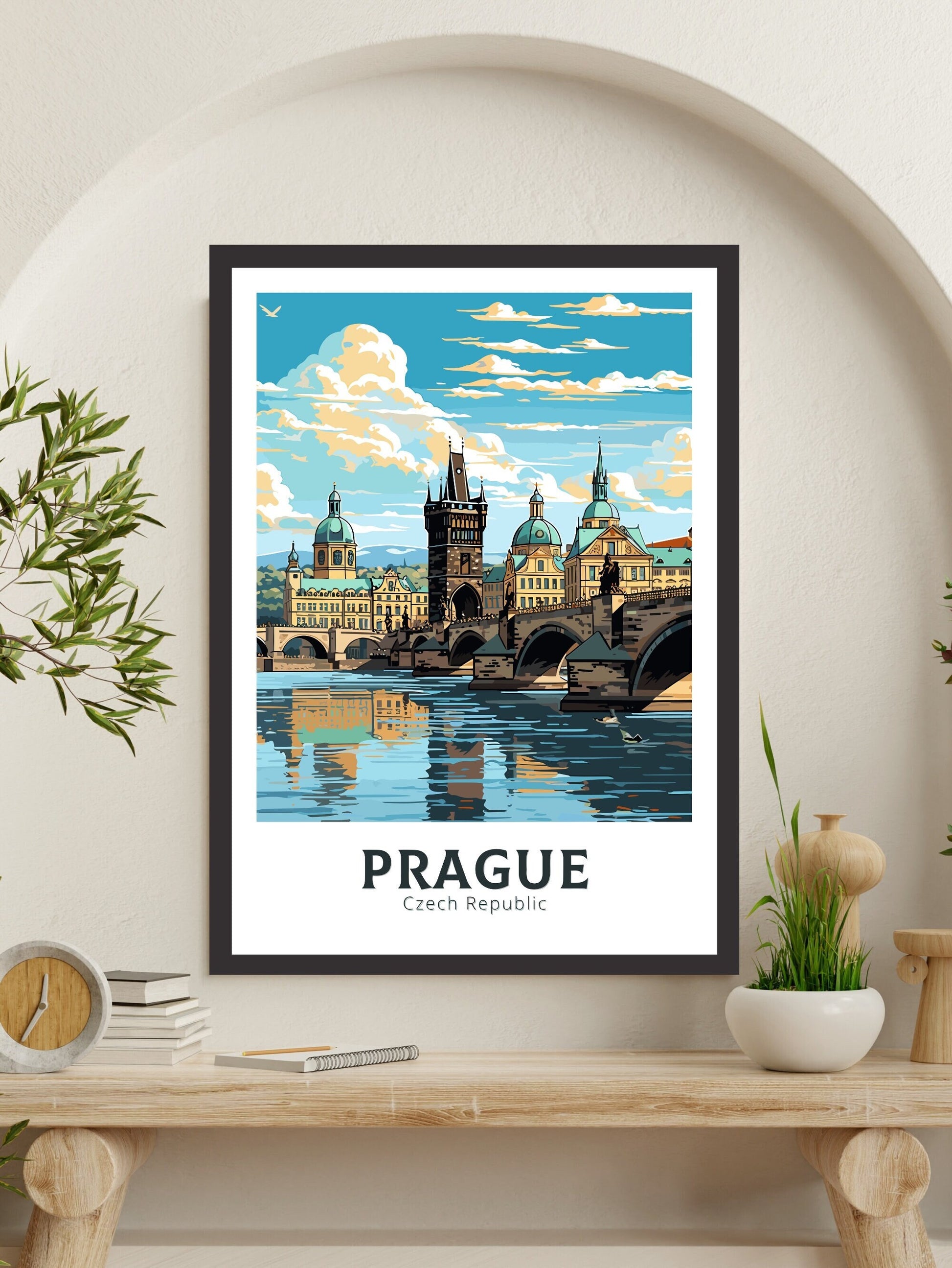 Prague Travel Print | Prague Charles Bridge | Illustration | Prague Art | Czech Republic Print | Prague Home Décor | Prague Poster | ID 599