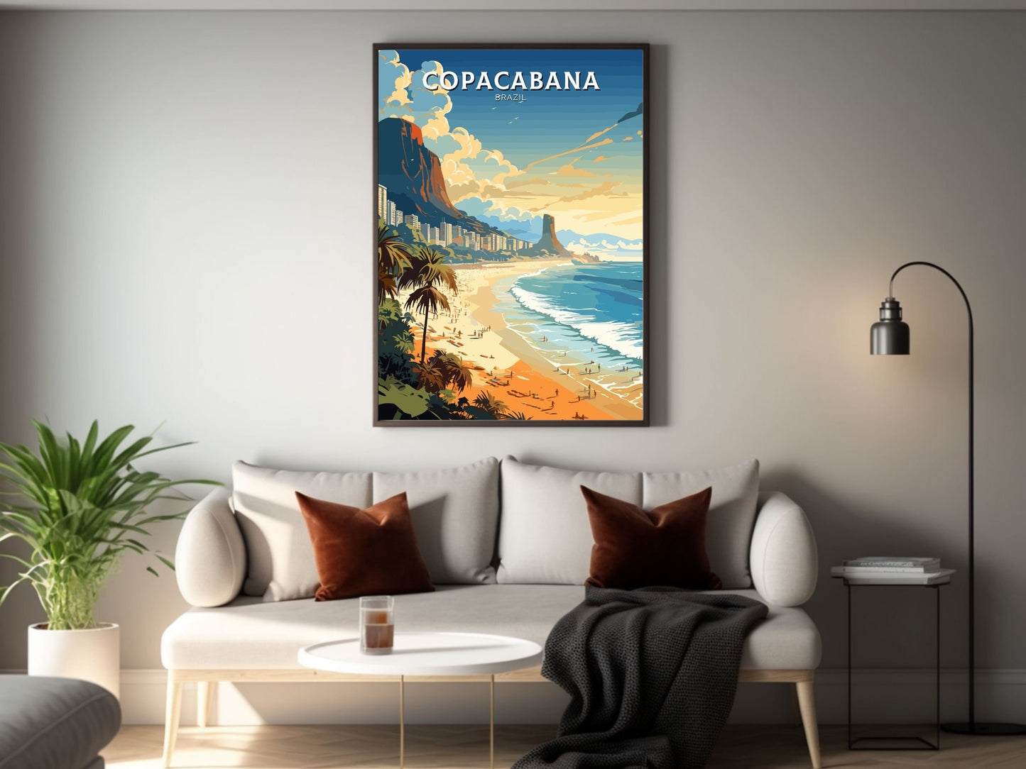 Copacabana Travel poster | Copacabana Print | Brazil Wall Art | Rio De Janeiro Brazil travel print | Housewarming gift | Beach Print |ID 645