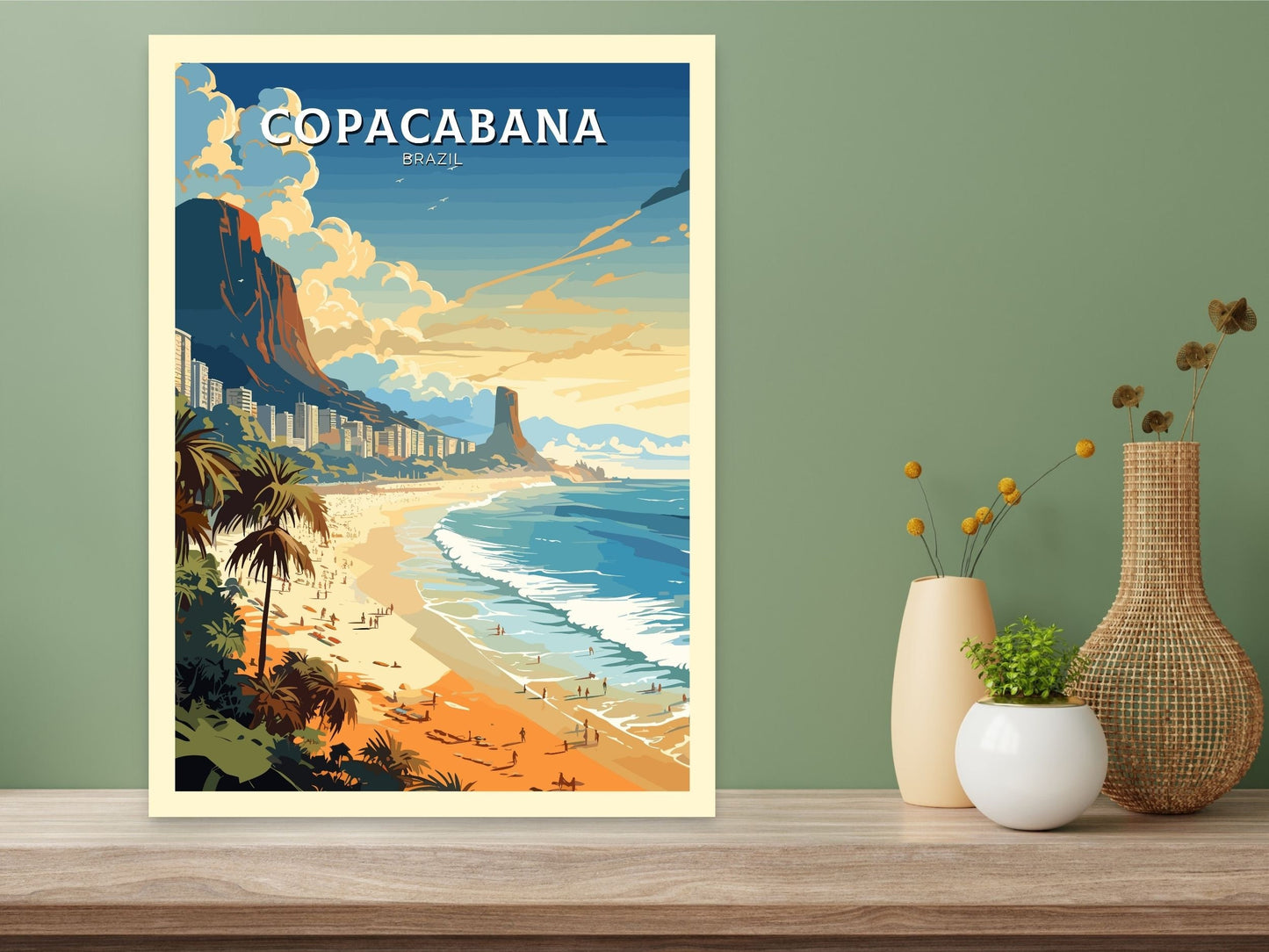 Copacabana Travel poster | Copacabana Print | Brazil Wall Art | Rio De Janeiro Brazil travel print | Housewarming gift | Beach Print |ID 645