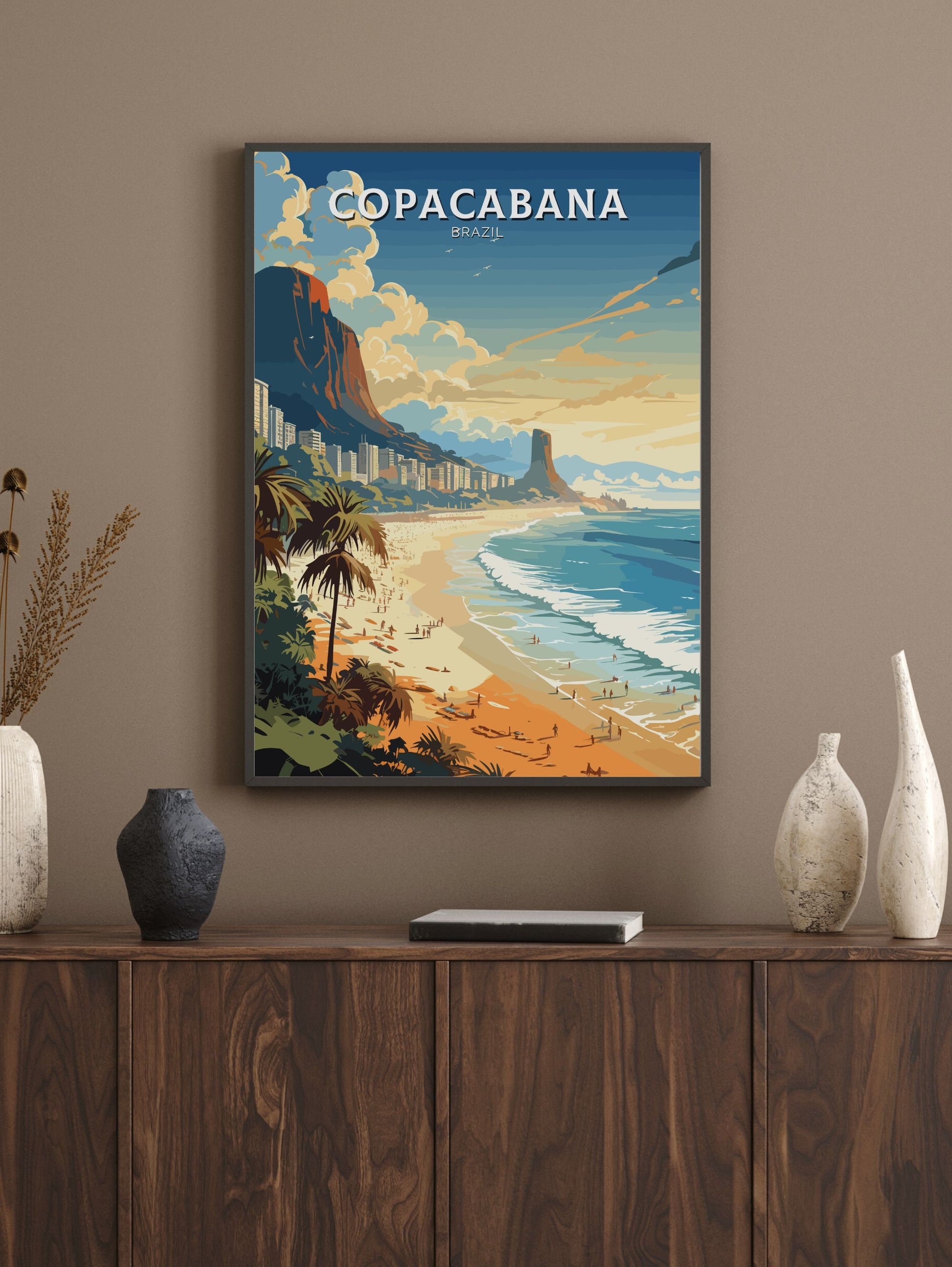 Copacabana Travel poster | Copacabana Print | Brazil Wall Art | Rio De Janeiro Brazil travel print | Housewarming gift | Beach Print |ID 645