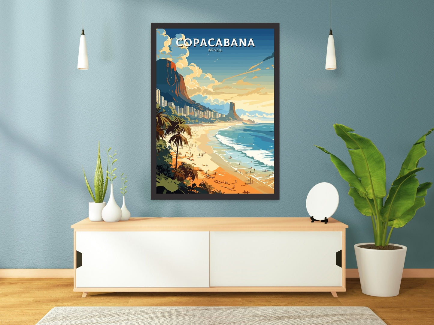 Copacabana Travel poster | Copacabana Print | Brazil Wall Art | Rio De Janeiro Brazil travel print | Housewarming gift | Beach Print |ID 645