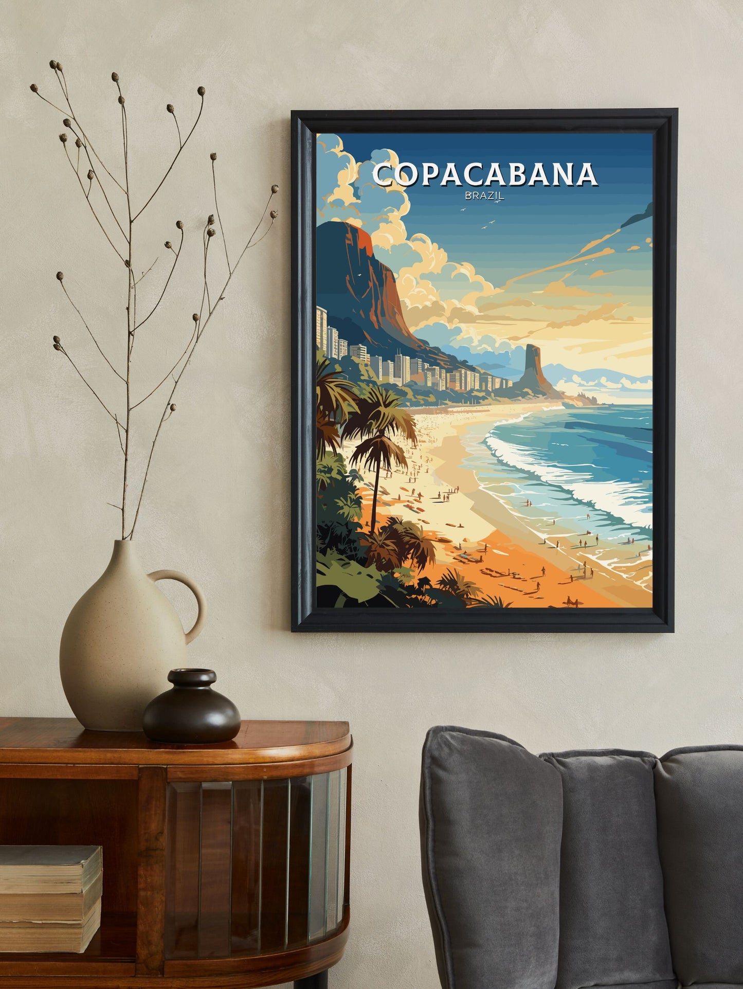 Copacabana Travel poster | Copacabana Print | Brazil Wall Art | Rio De Janeiro Brazil travel print | Housewarming gift | Beach Print |ID 645