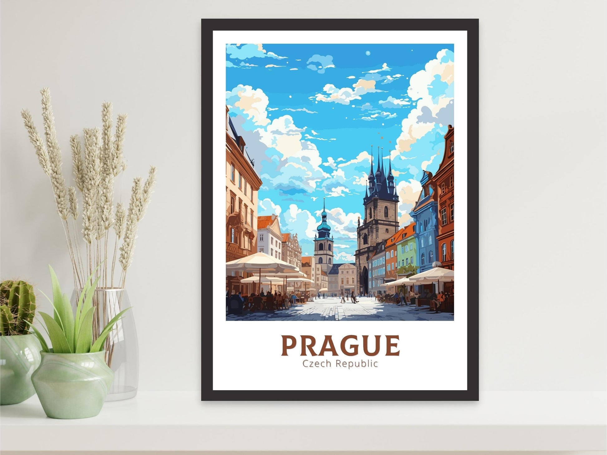 Prague Poster | Old Town Square | Prague Illustration | Prague Print | Prague Wall Art | Czechia Print | Prague Home Decor | ID 655