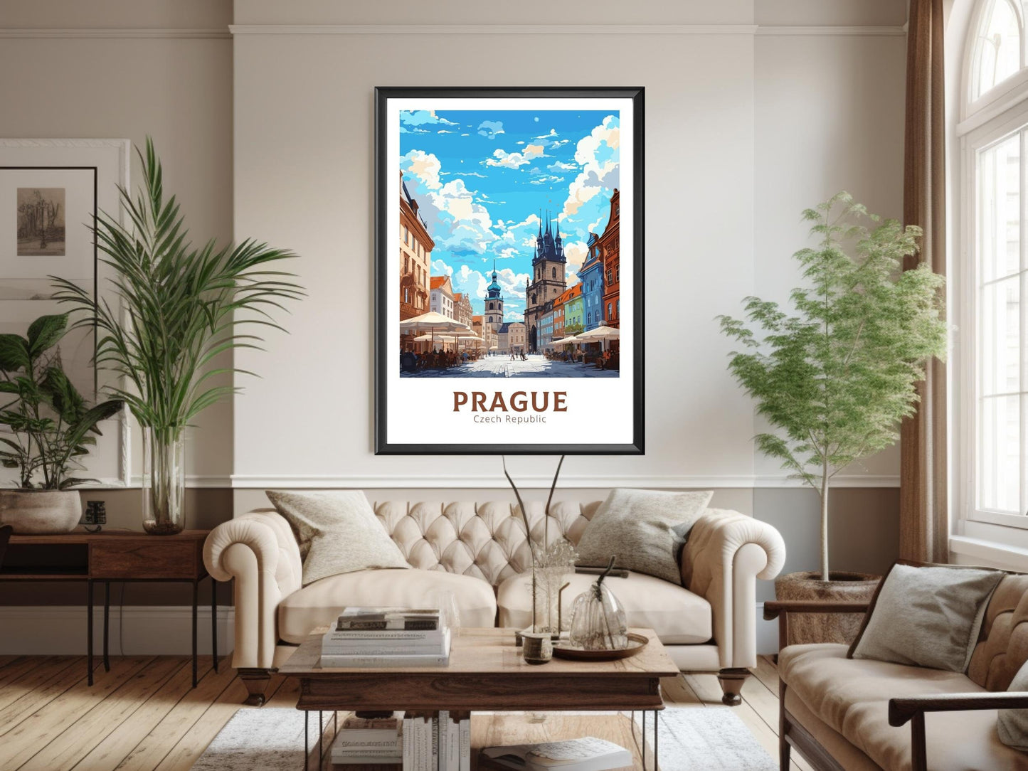 Prague Poster | Old Town Square | Prague Illustration | Prague Print | Prague Wall Art | Czechia Print | Prague Home Decor | ID 655