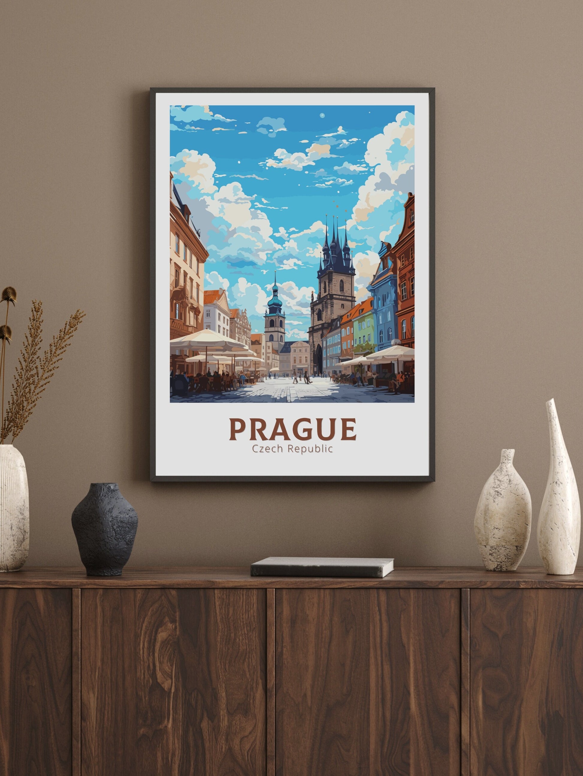 Prague Poster | Old Town Square | Prague Illustration | Prague Print | Prague Wall Art | Czechia Print | Prague Home Decor | ID 655