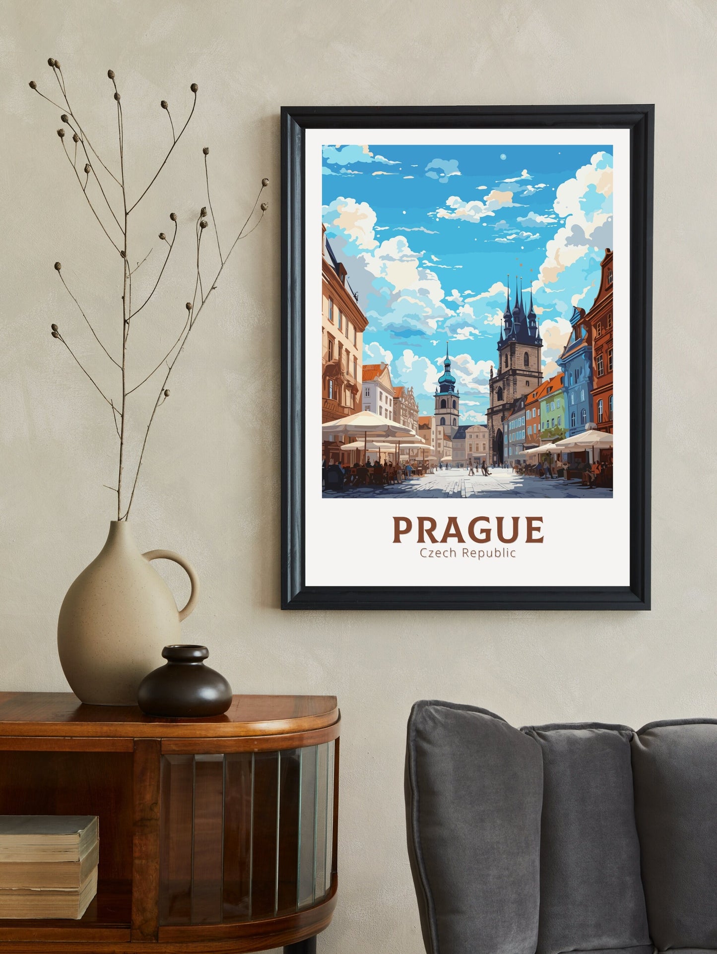 Prague Poster | Old Town Square | Prague Illustration | Prague Print | Prague Wall Art | Czechia Print | Prague Home Decor | ID 655