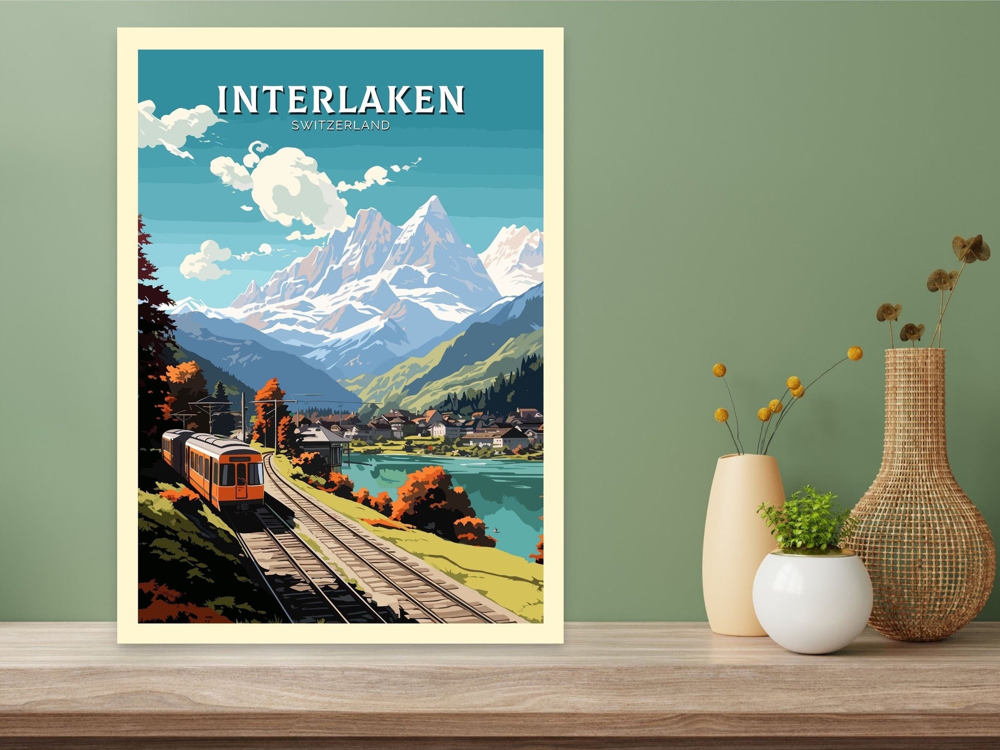 Interlaken Travel Poster | Interlaken Print | Interlaken Illustration | Interlaken Wall Art | Switzerland Print | Interlaken Art | ID 675